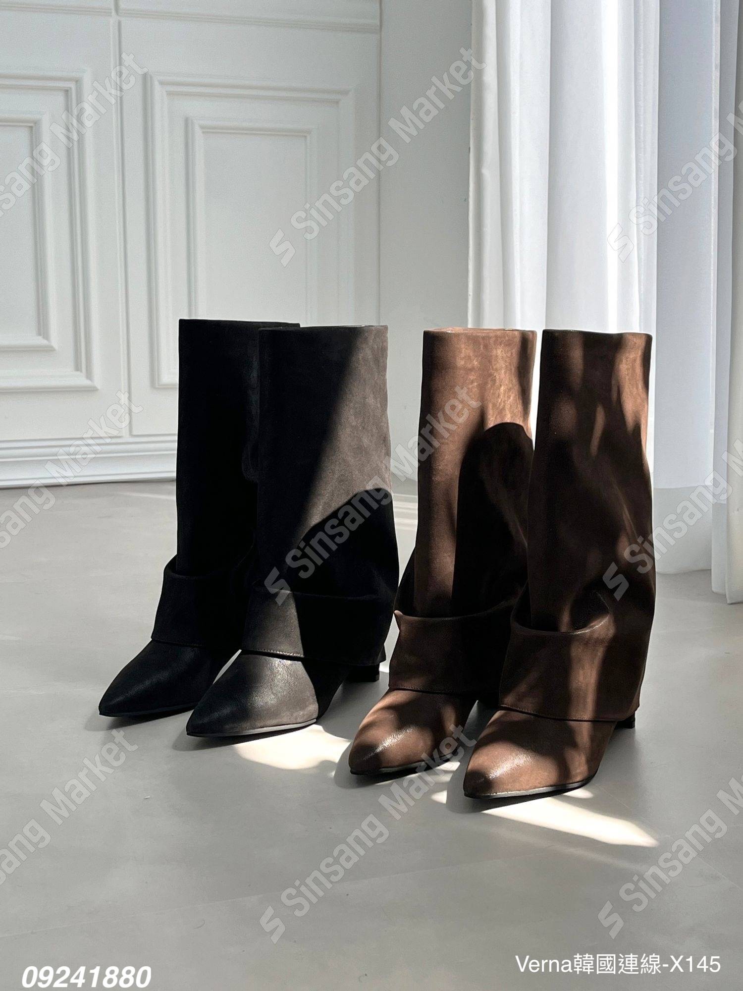 韓系簡約麂皮褲管靴