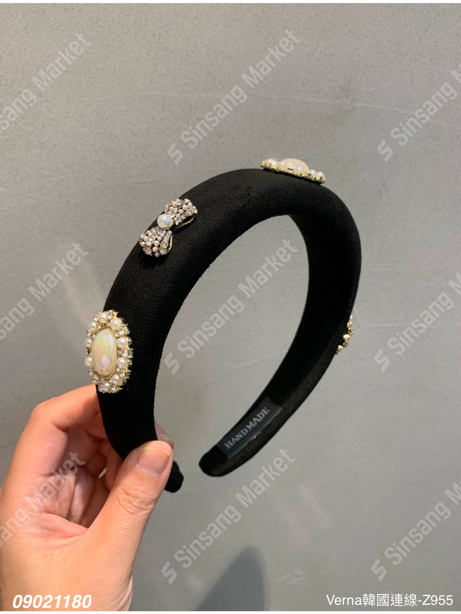 古典寬版珍珠寶石髮箍