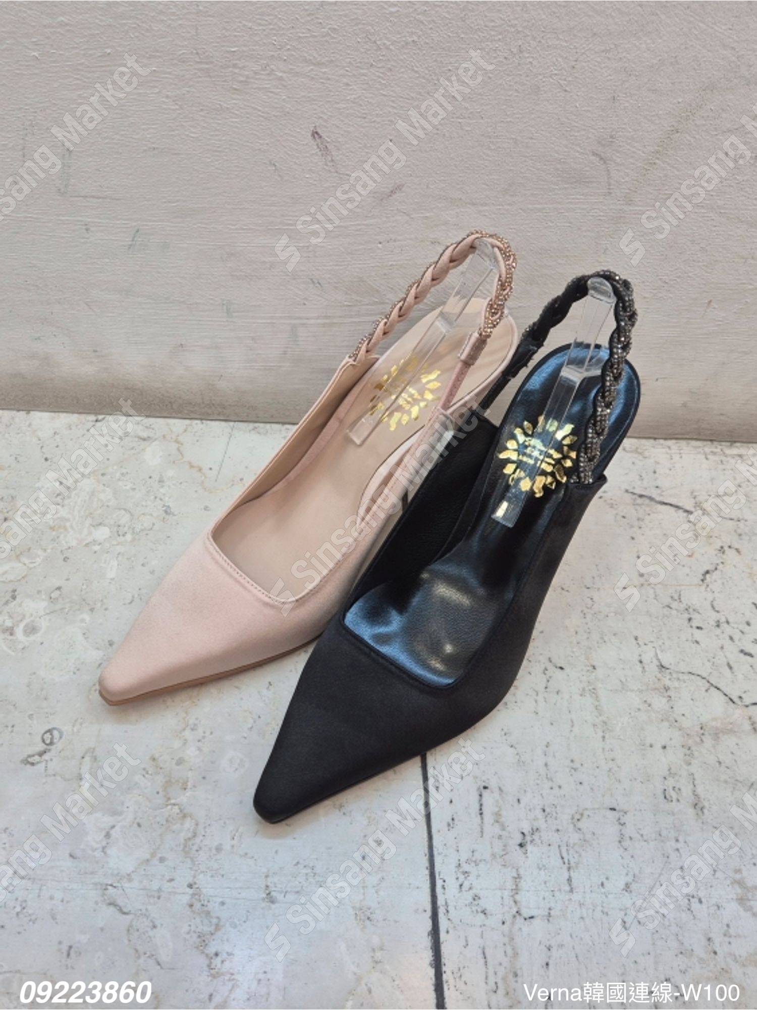 古典麻花水鑽尖頭跟鞋