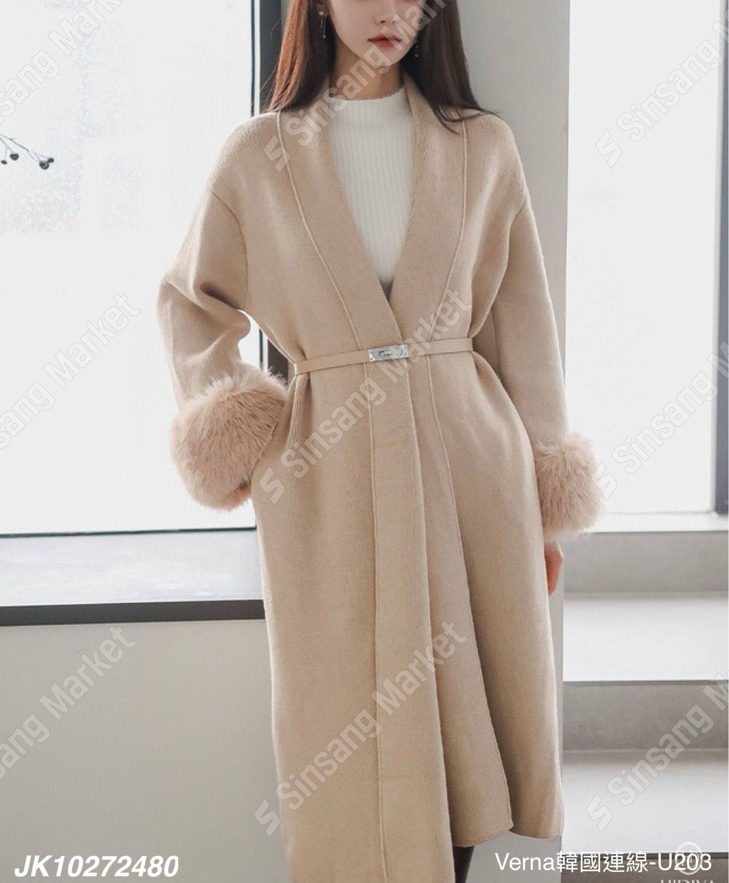 典雅時尚絨毛長版外套