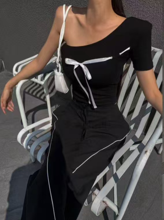 優雅蝴蝶結斜肩上衣