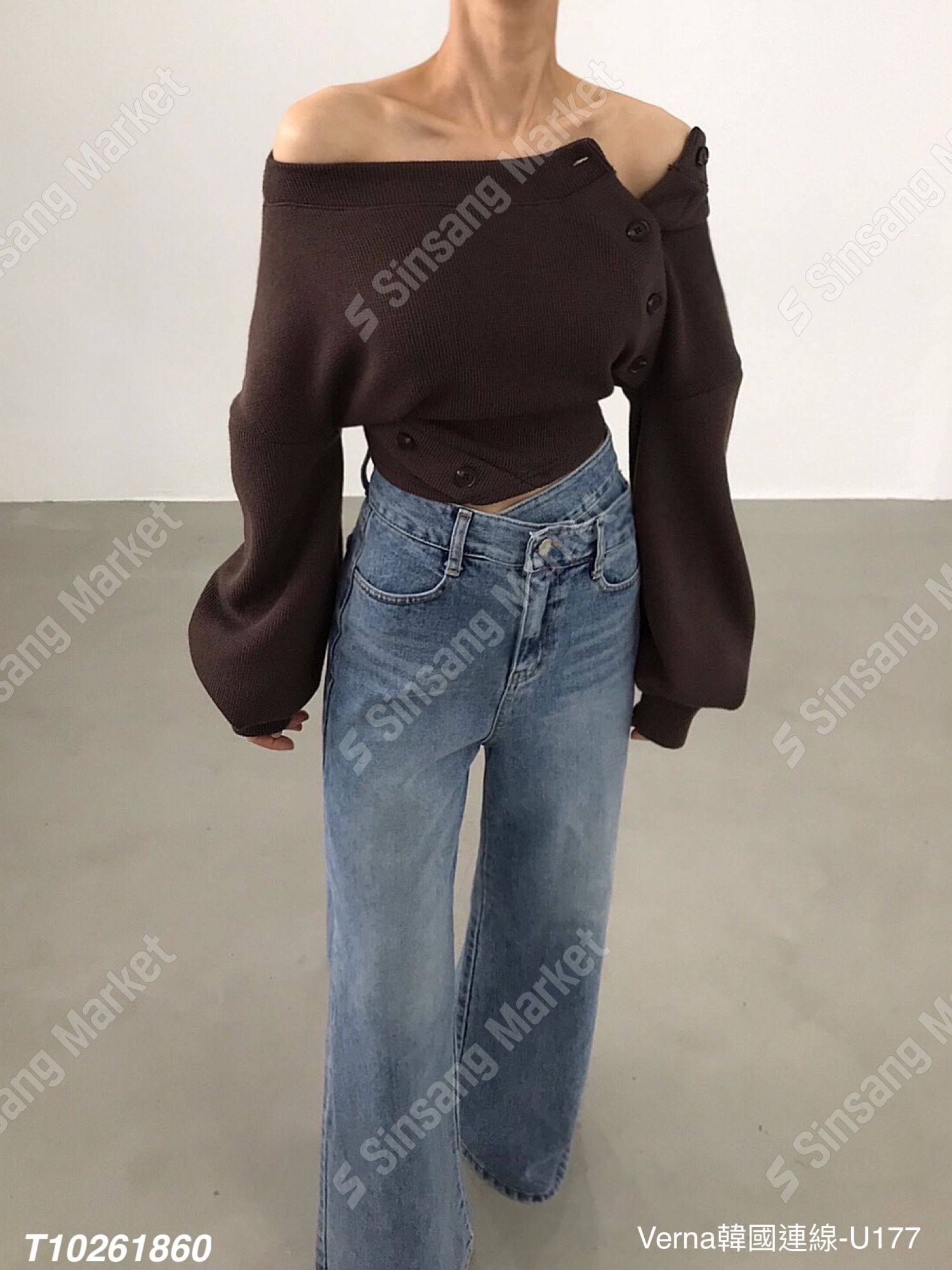 平口船領側排扣上衣