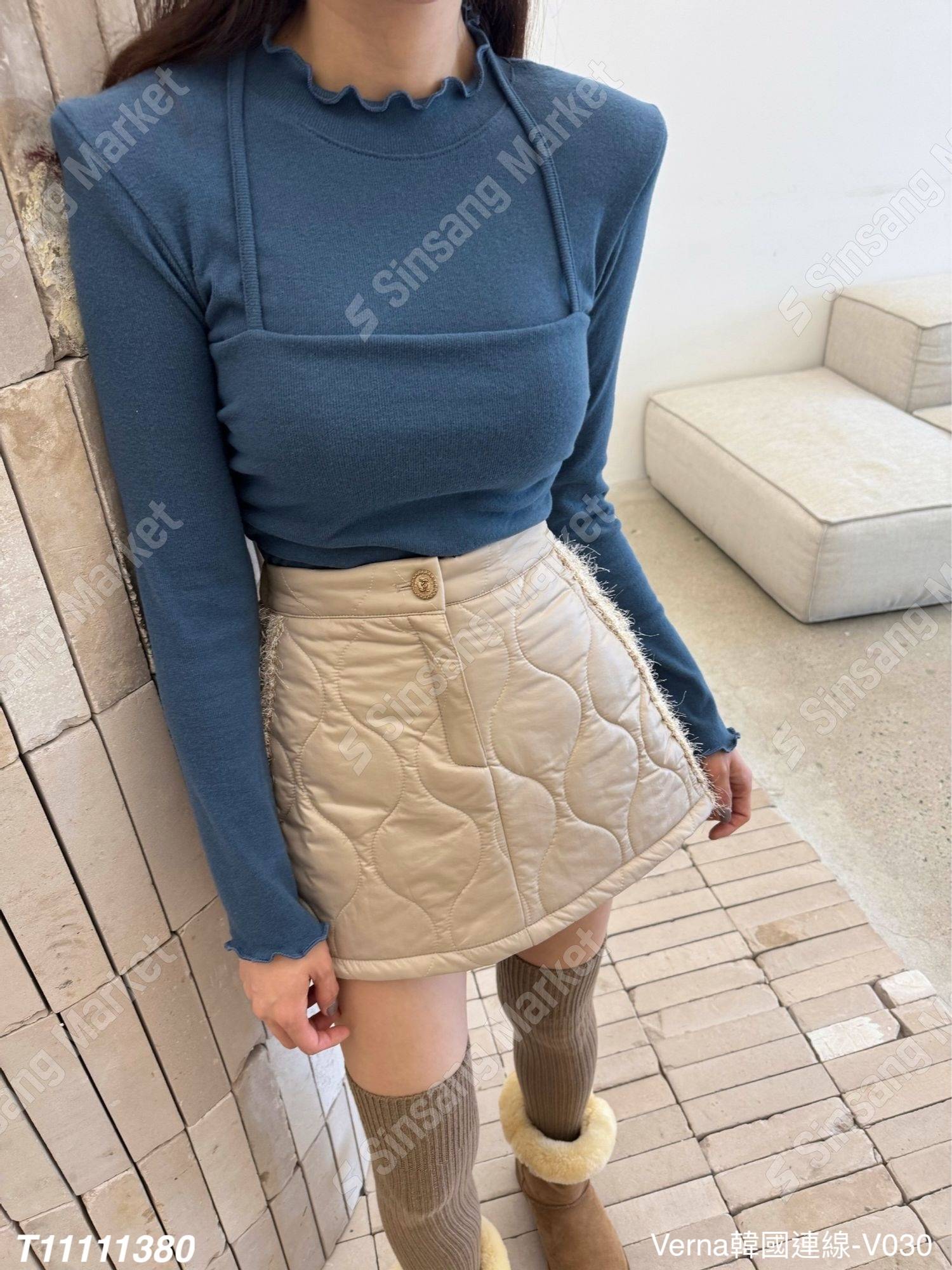 韓系木耳捲邊假兩件上衣