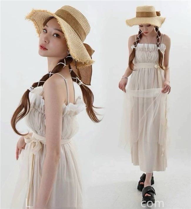 氣質網紗平口吊帶洋裝