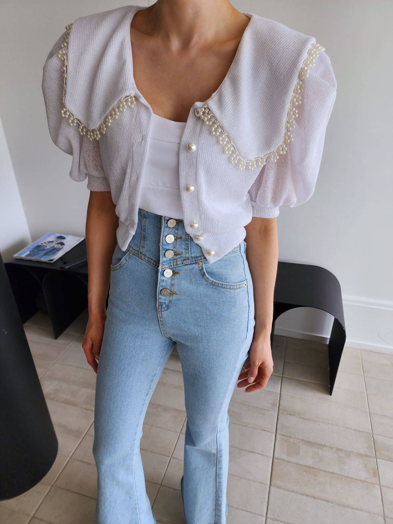 珠珠薄紗防曬外套(黑/白）