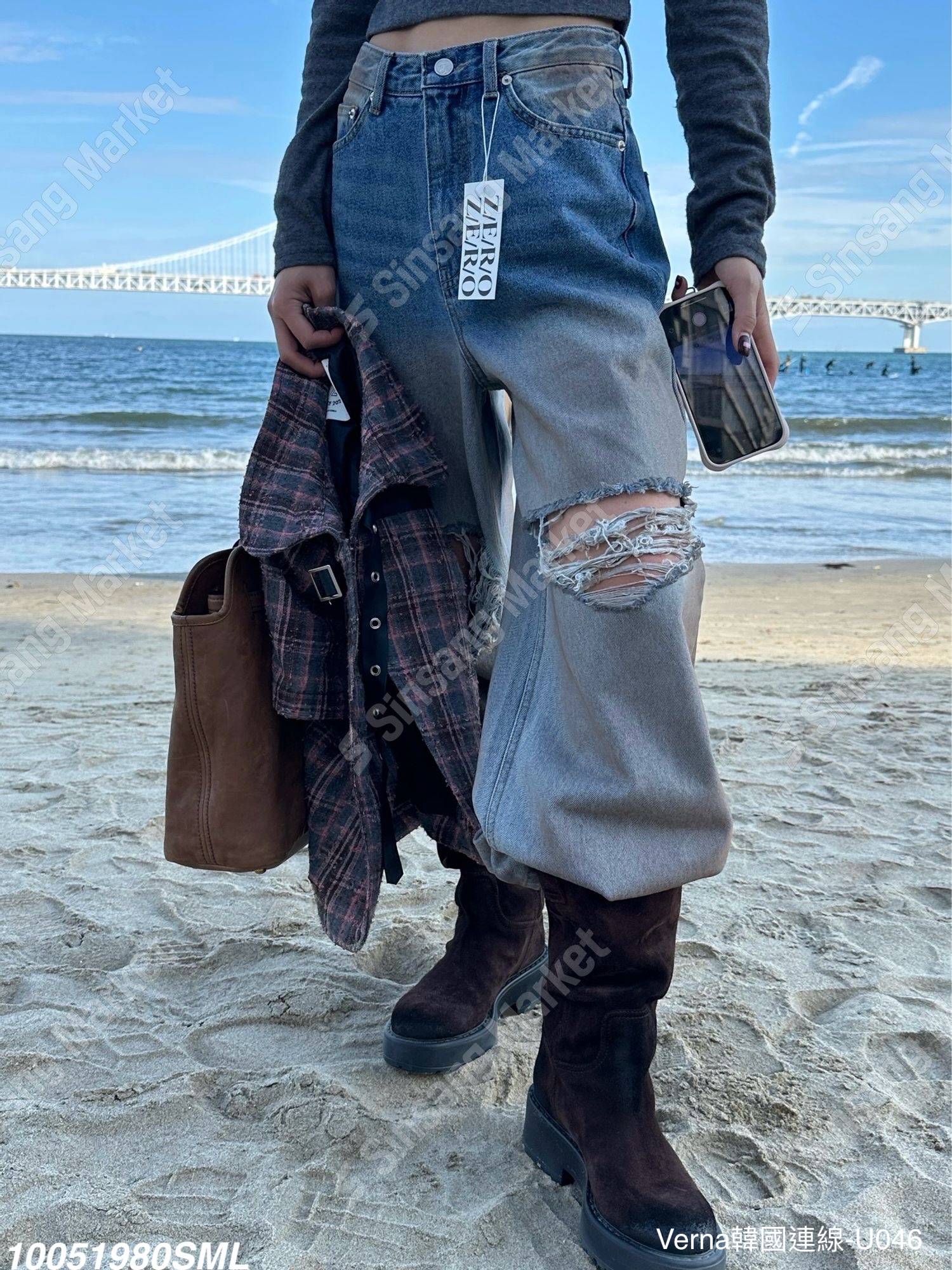 中性帥氣刷破牛仔褲