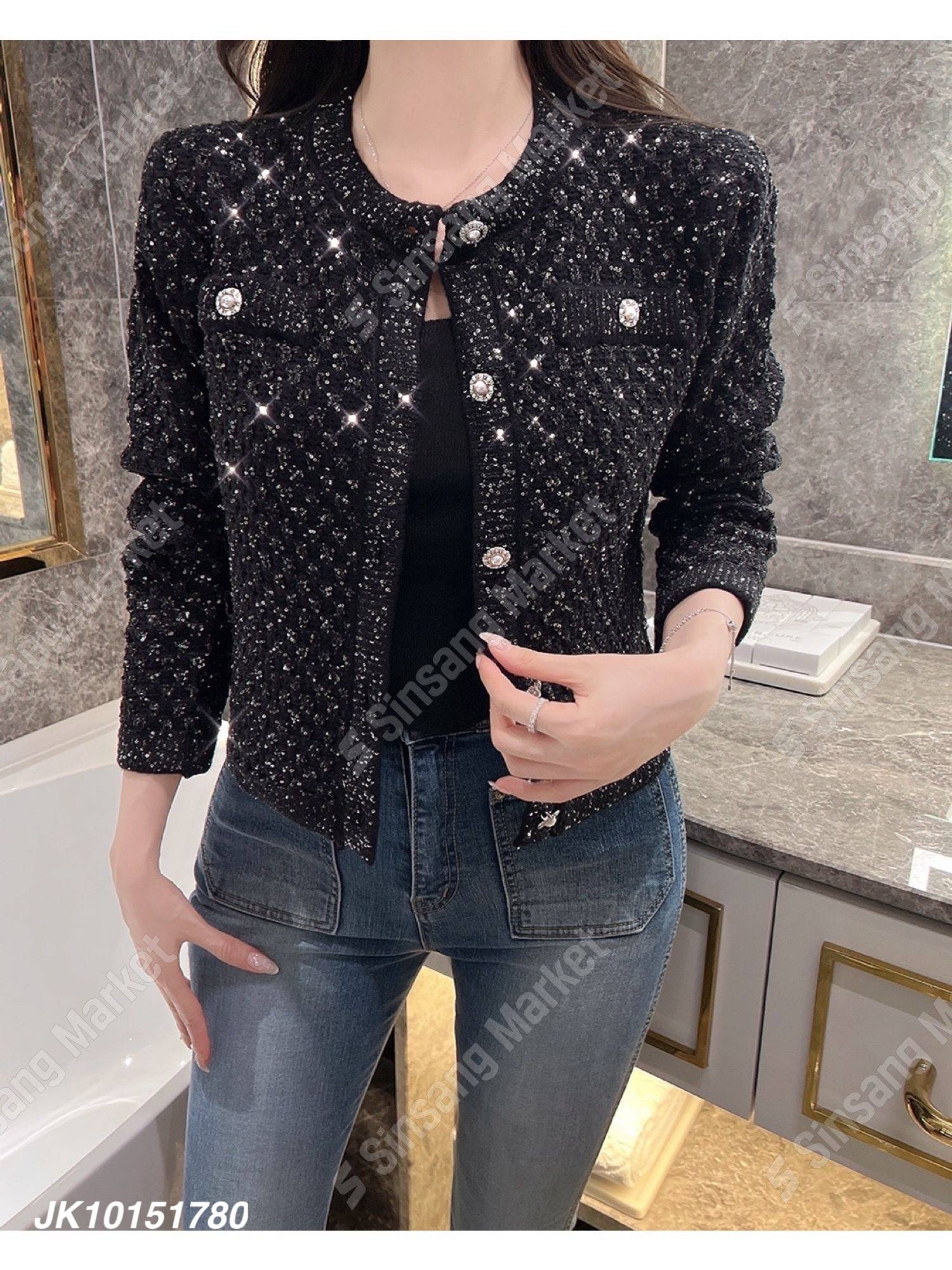 奢華亮片圓領外套