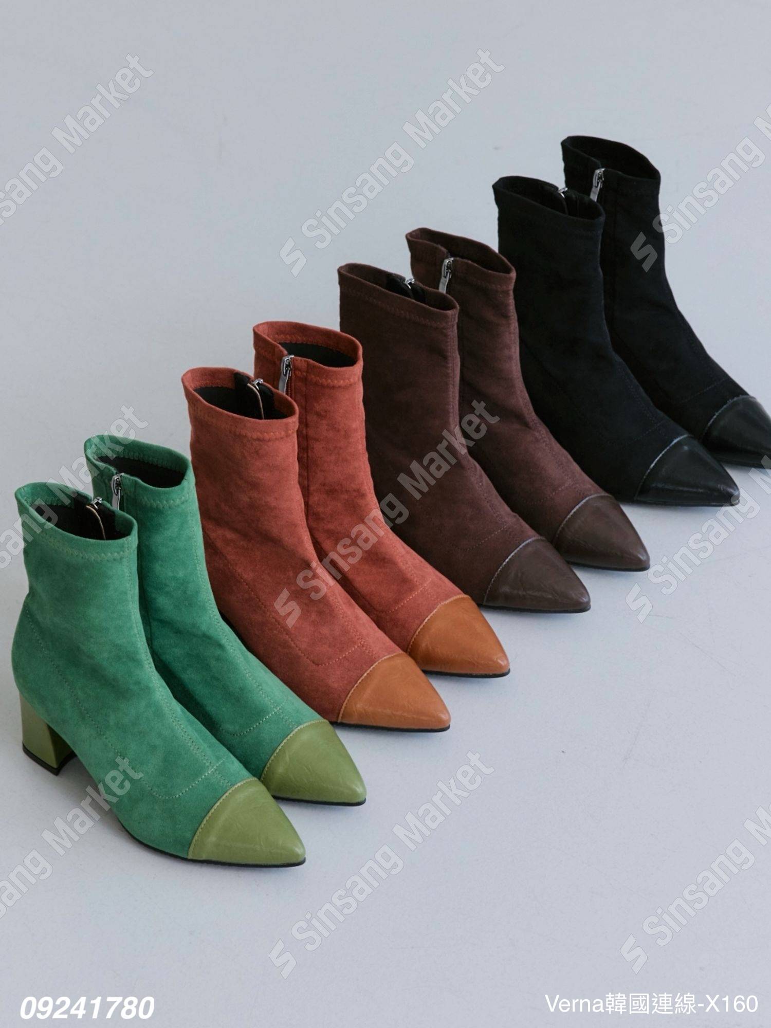 拼布麂皮尖頭短靴