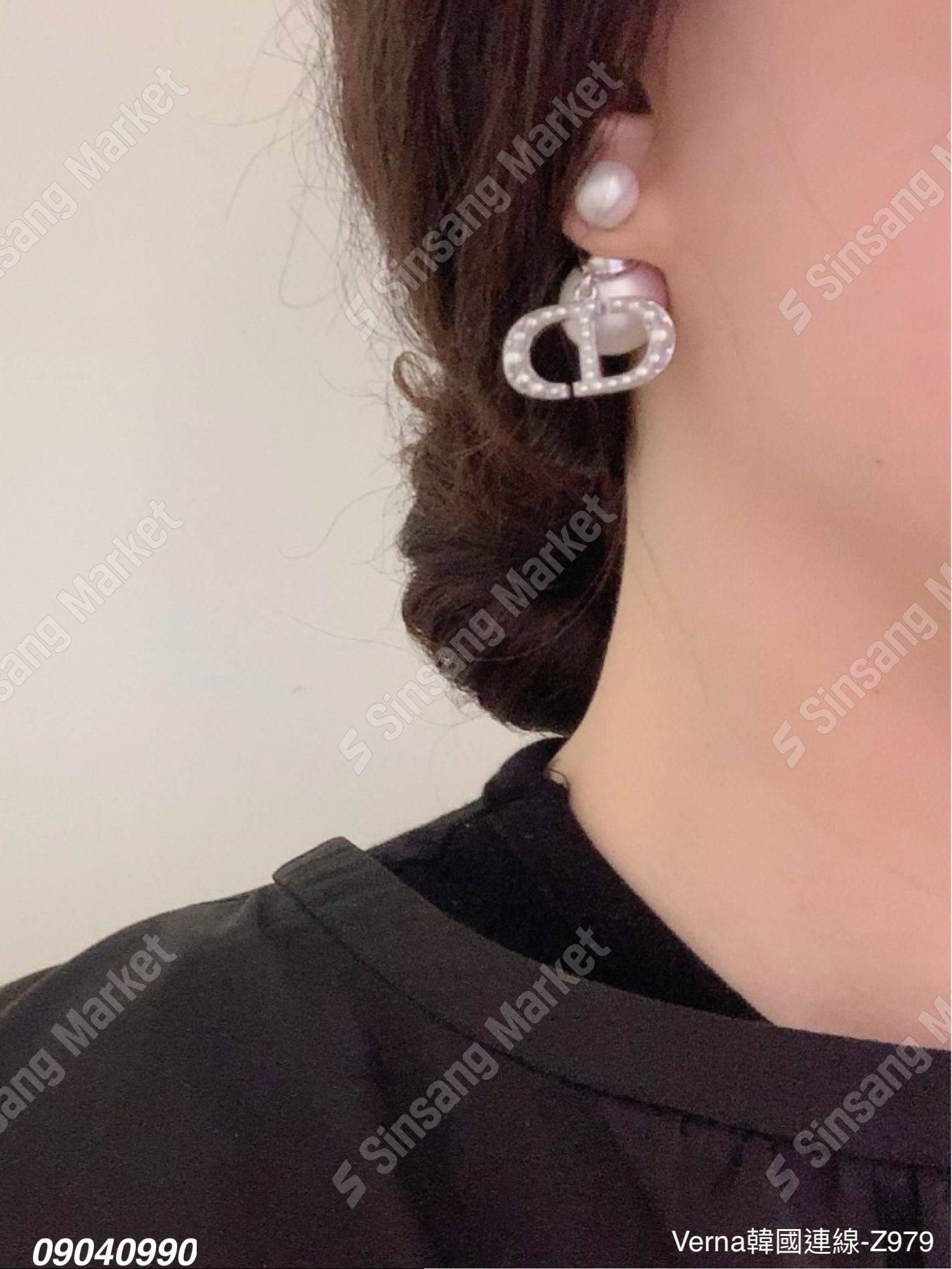 珍珠水鑽貼耳釘