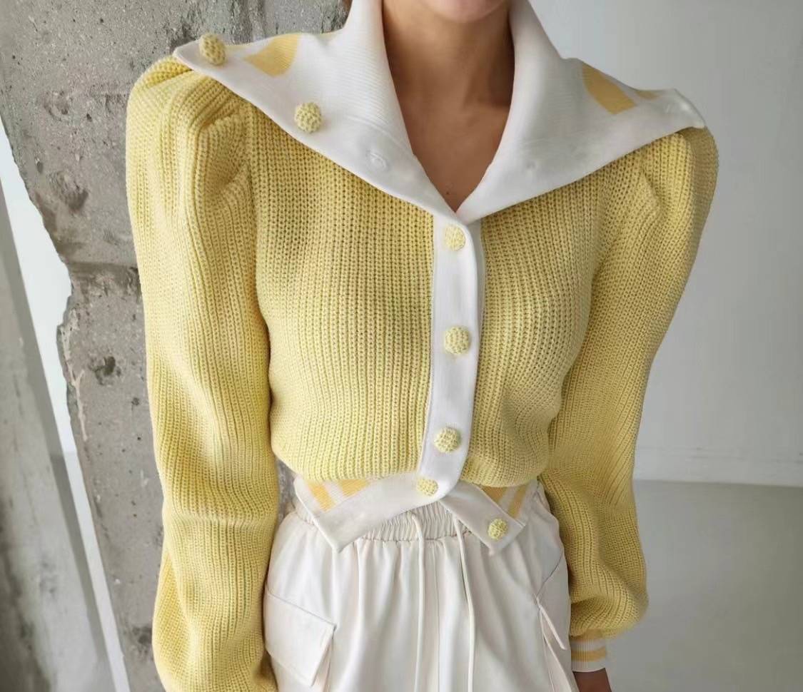 亮眼針織撞色翻領上衣