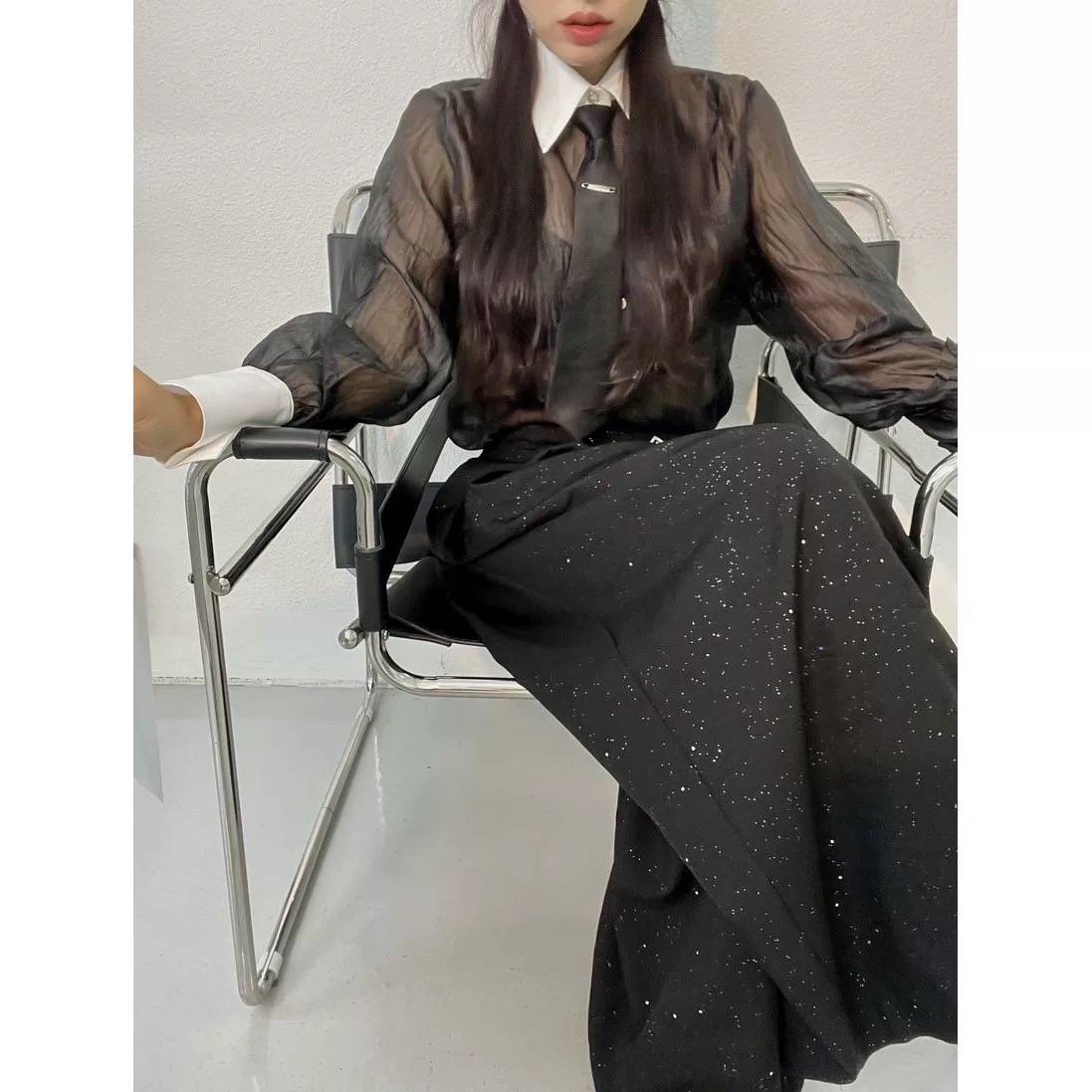 秋冬新款閃亮亮片闊腿褲