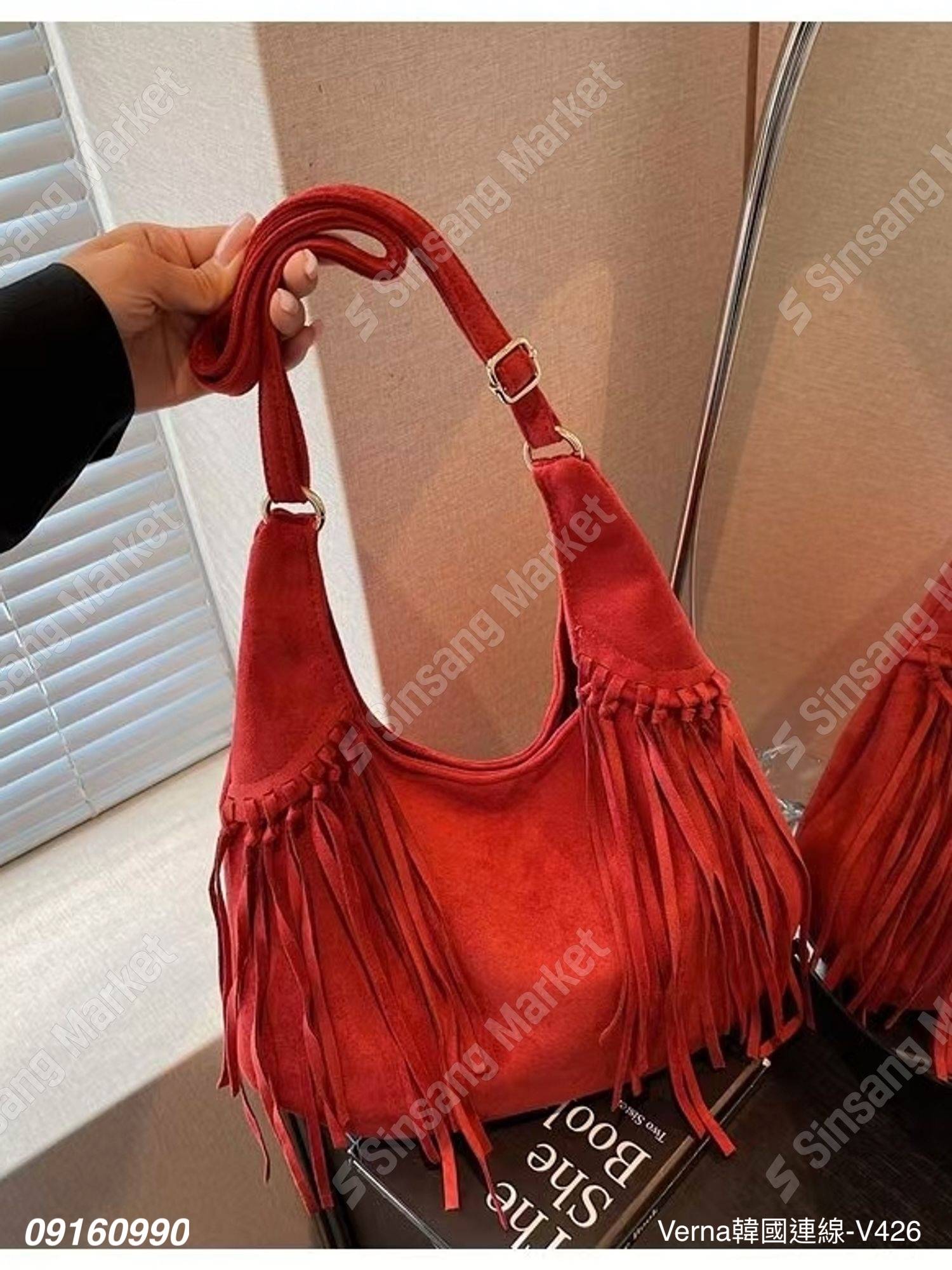 亮麗麂皮流蘇單肩包