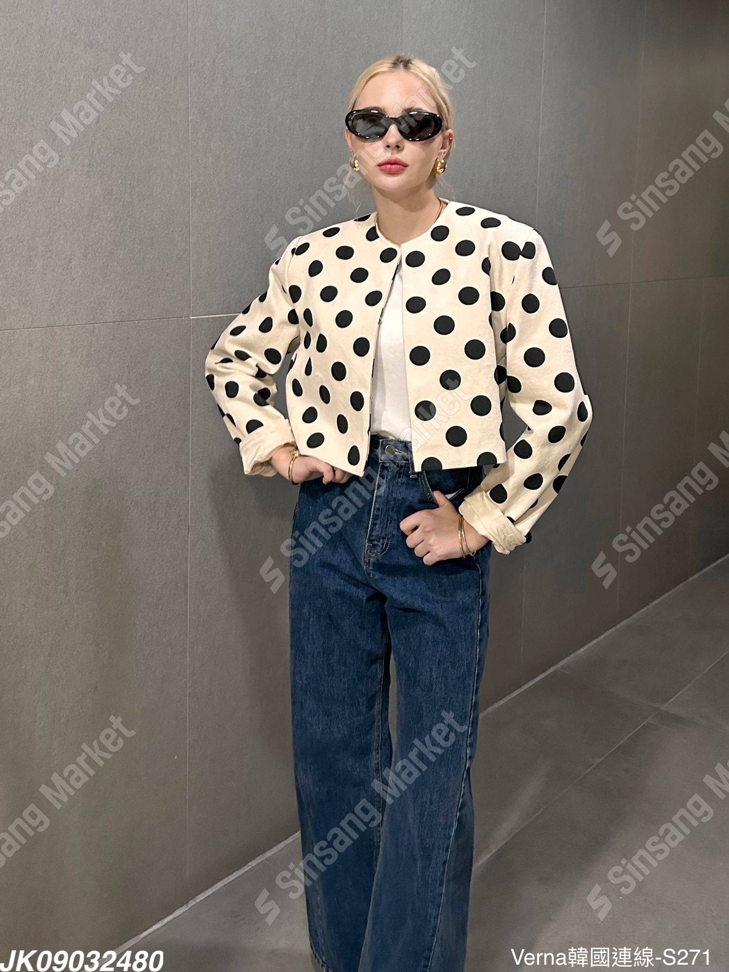 復古點點拉鍊外套