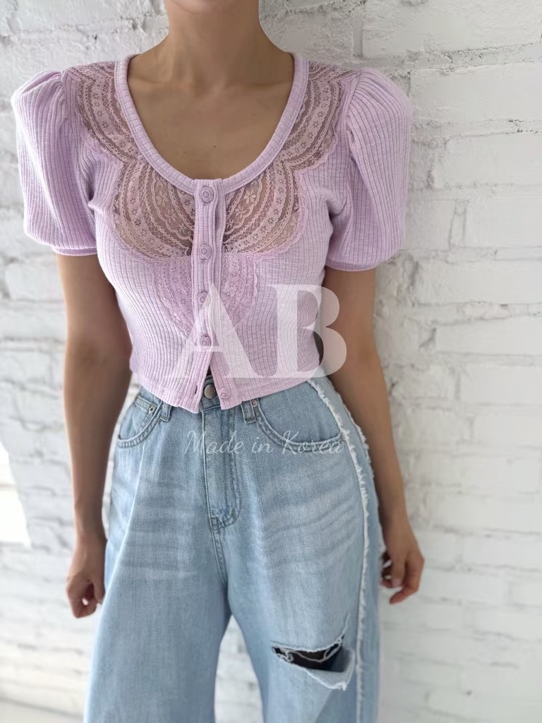 溫柔系蕾絲透膚短版上衣