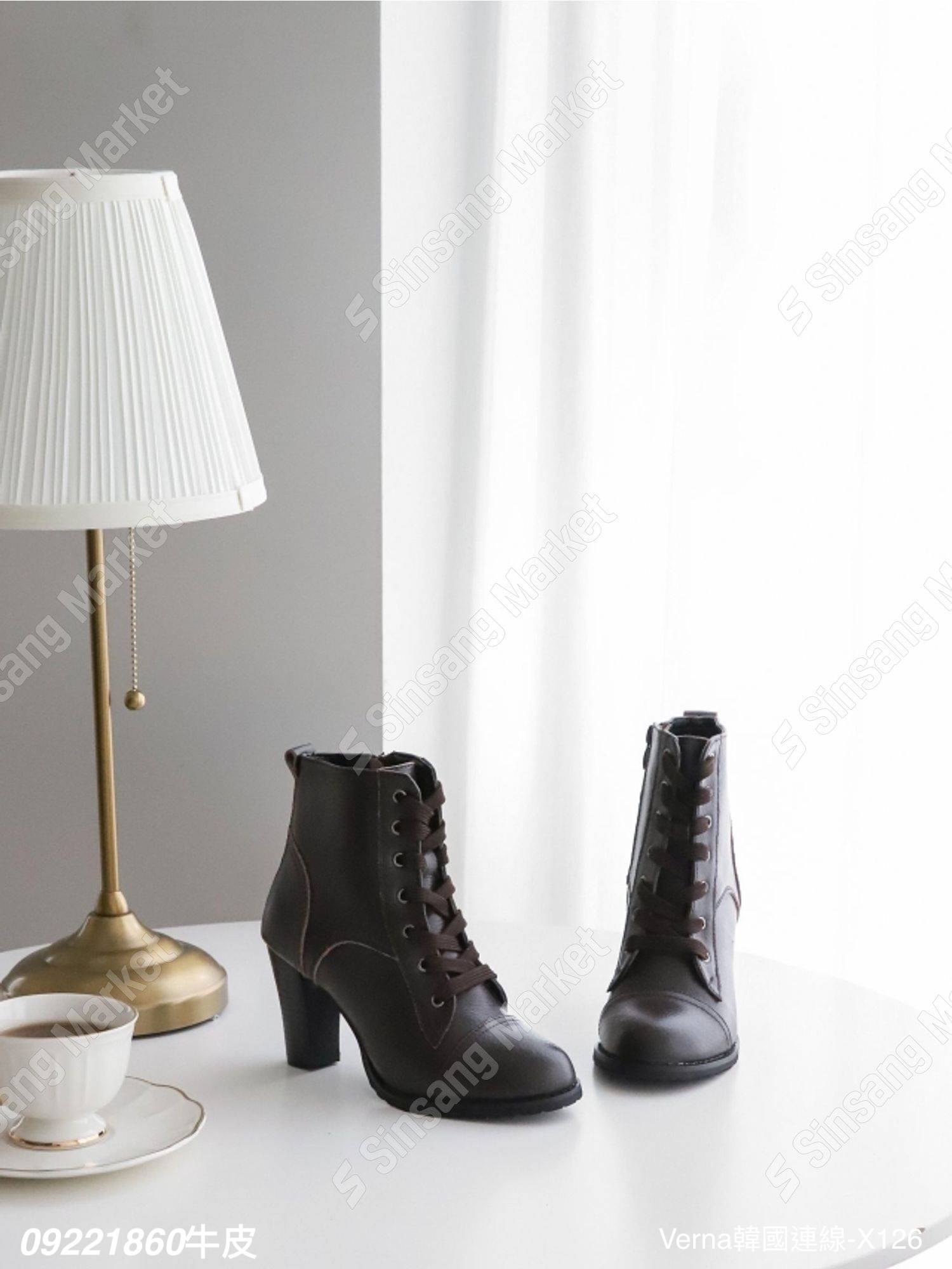 中性帥氣牛皮粗根靴