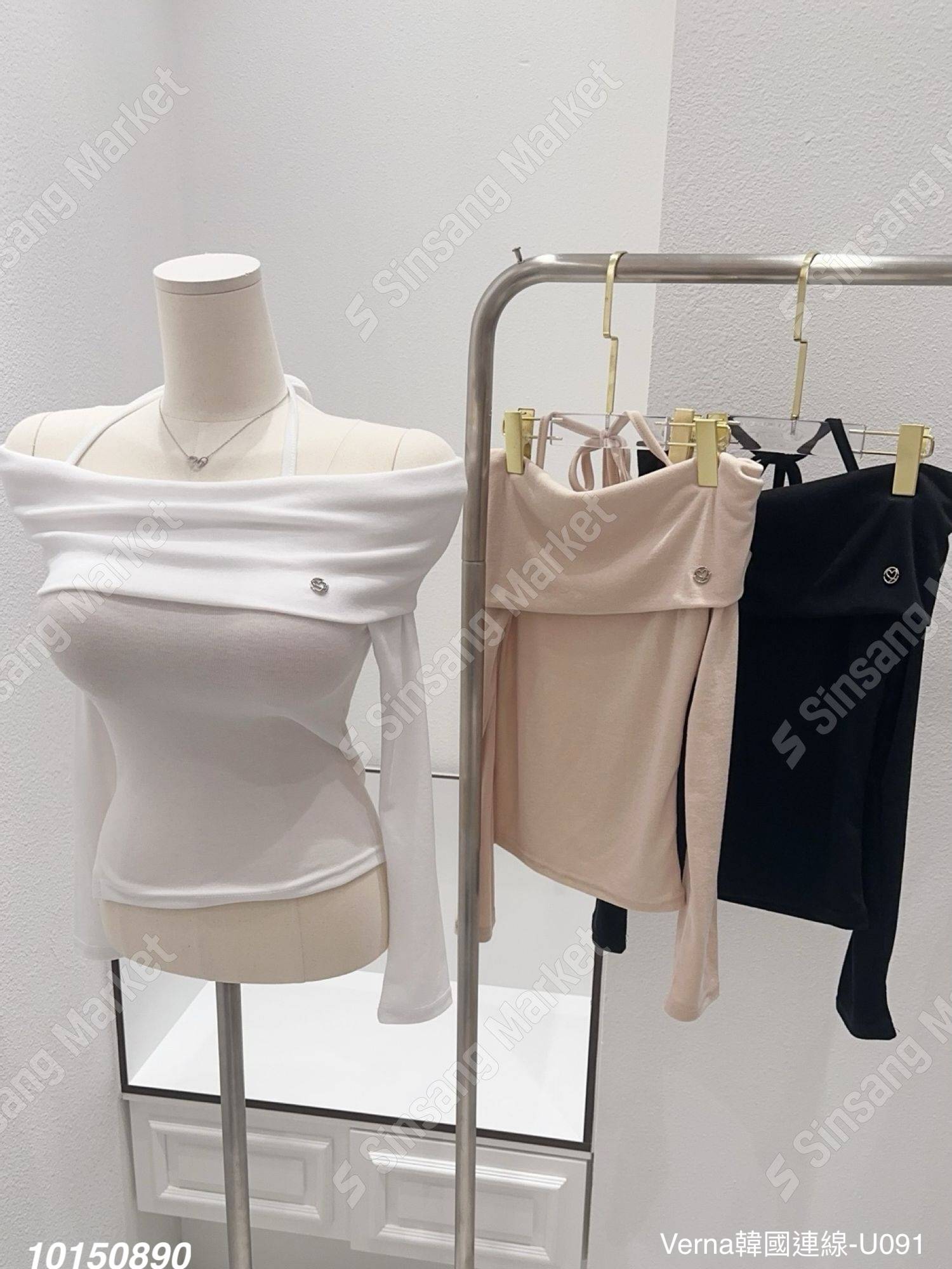 清新平口繞脖上衣