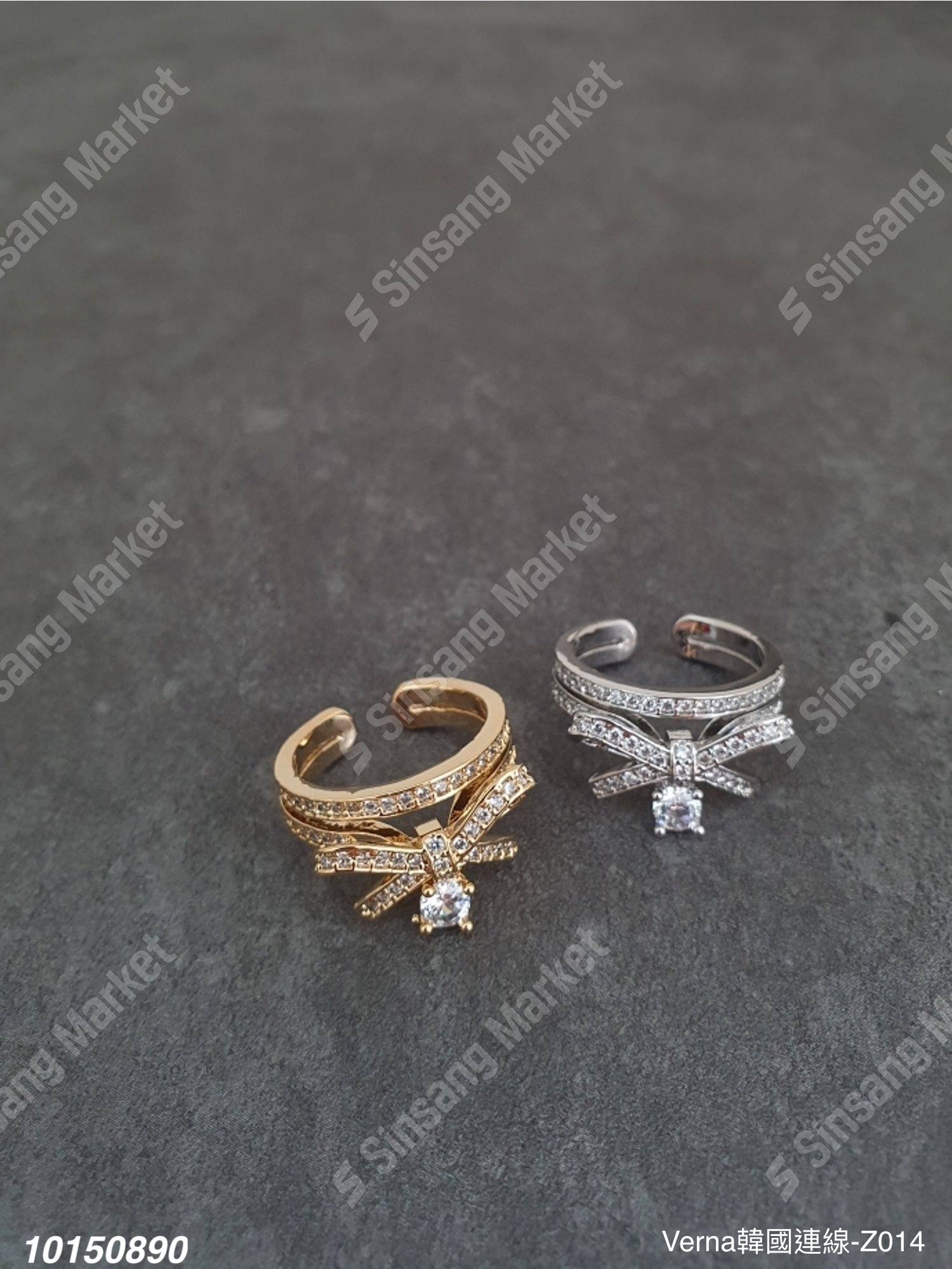 亮麗蝴蝶結水鑽戒指