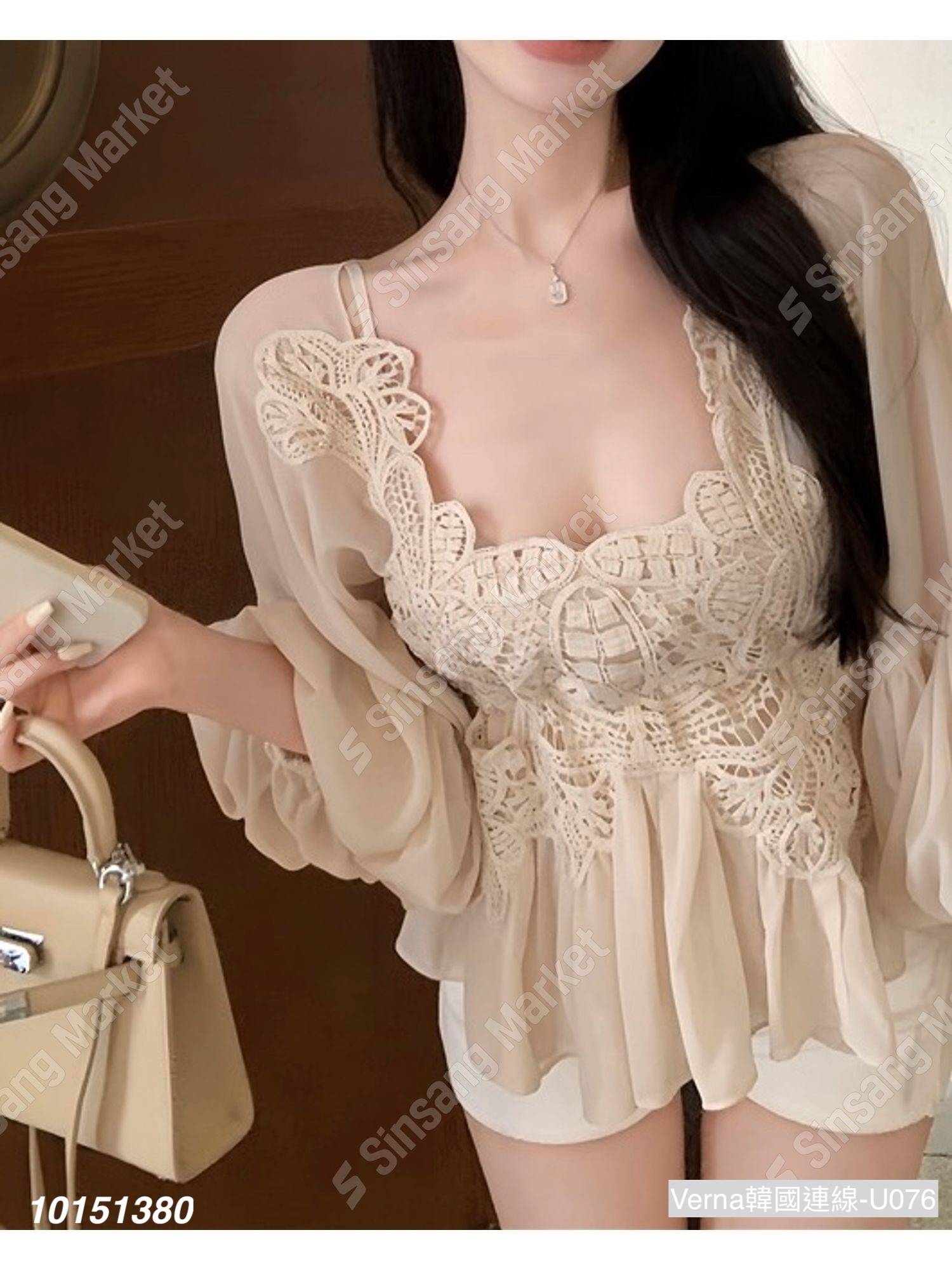 復古蕾絲繡花雪紡上衣