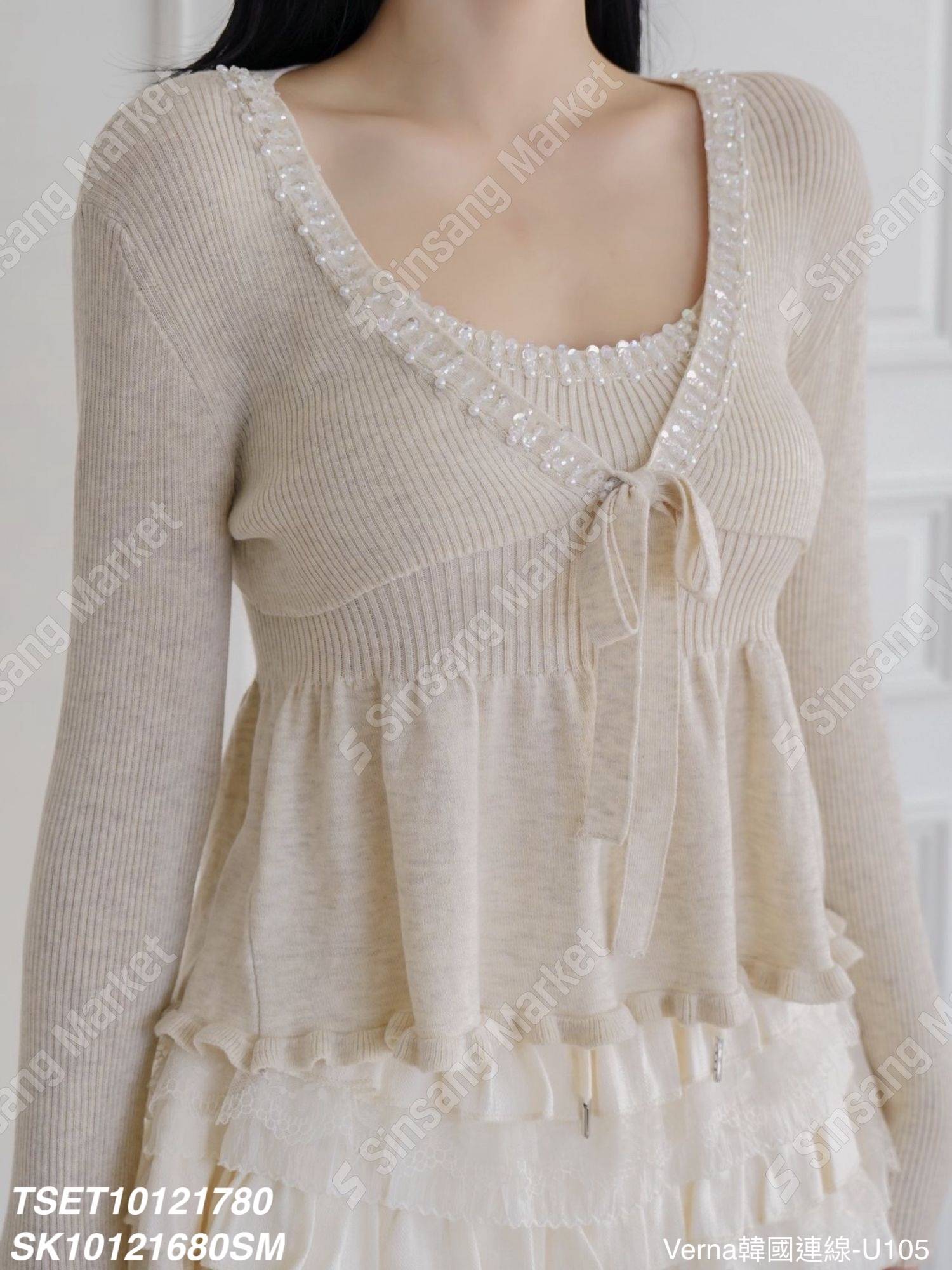 韓系氣質荷葉蛋糕短裙套裝