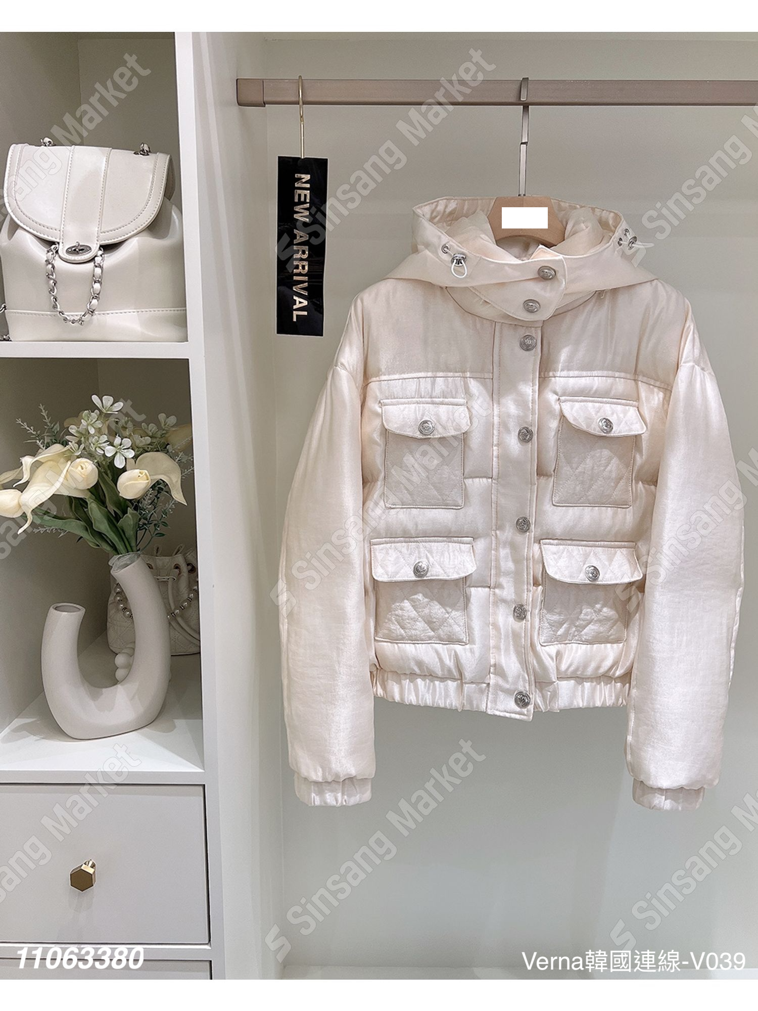 韓系緞面珠光口袋外套