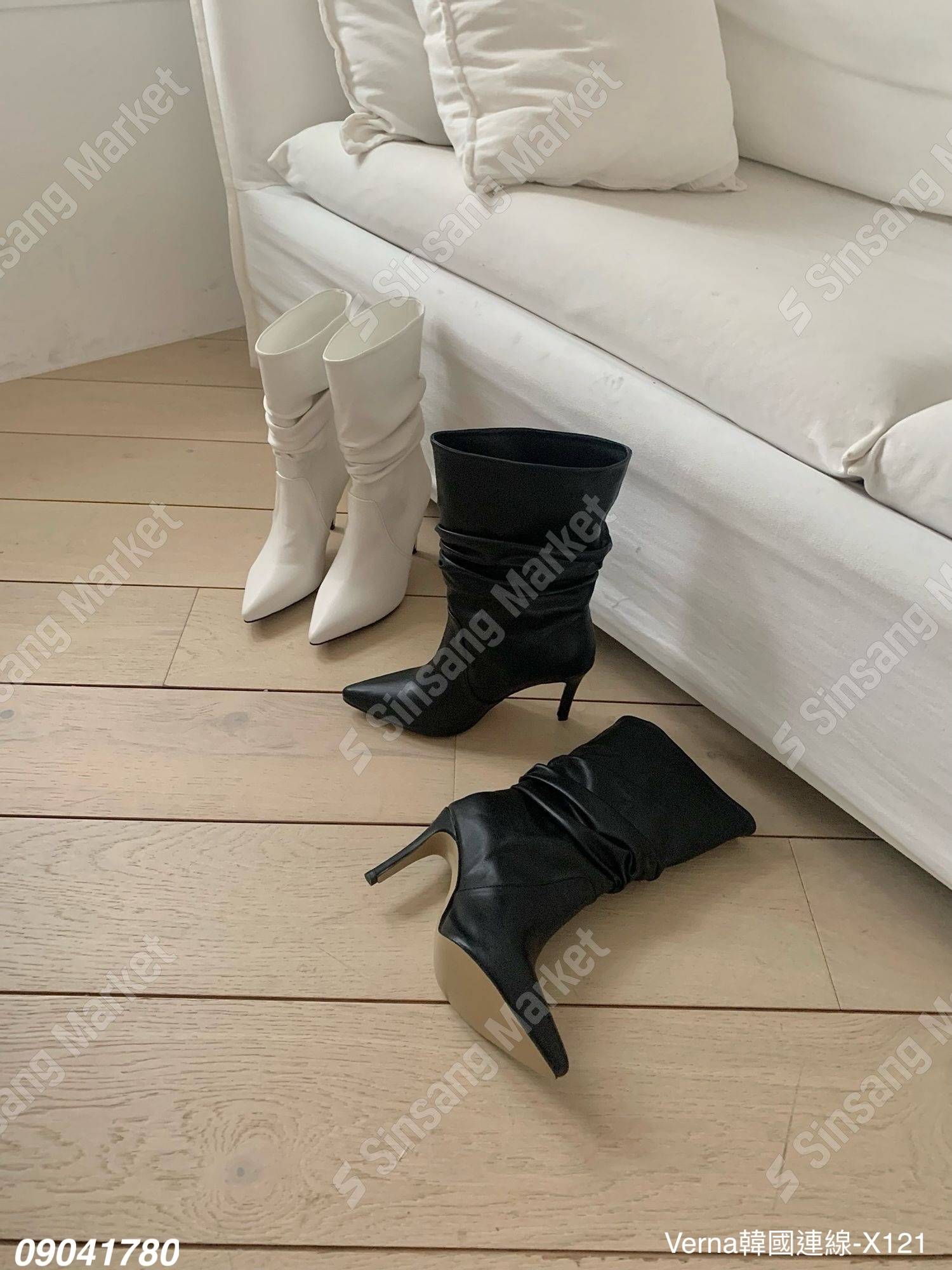 素雅抓皺皮革尖頭靴