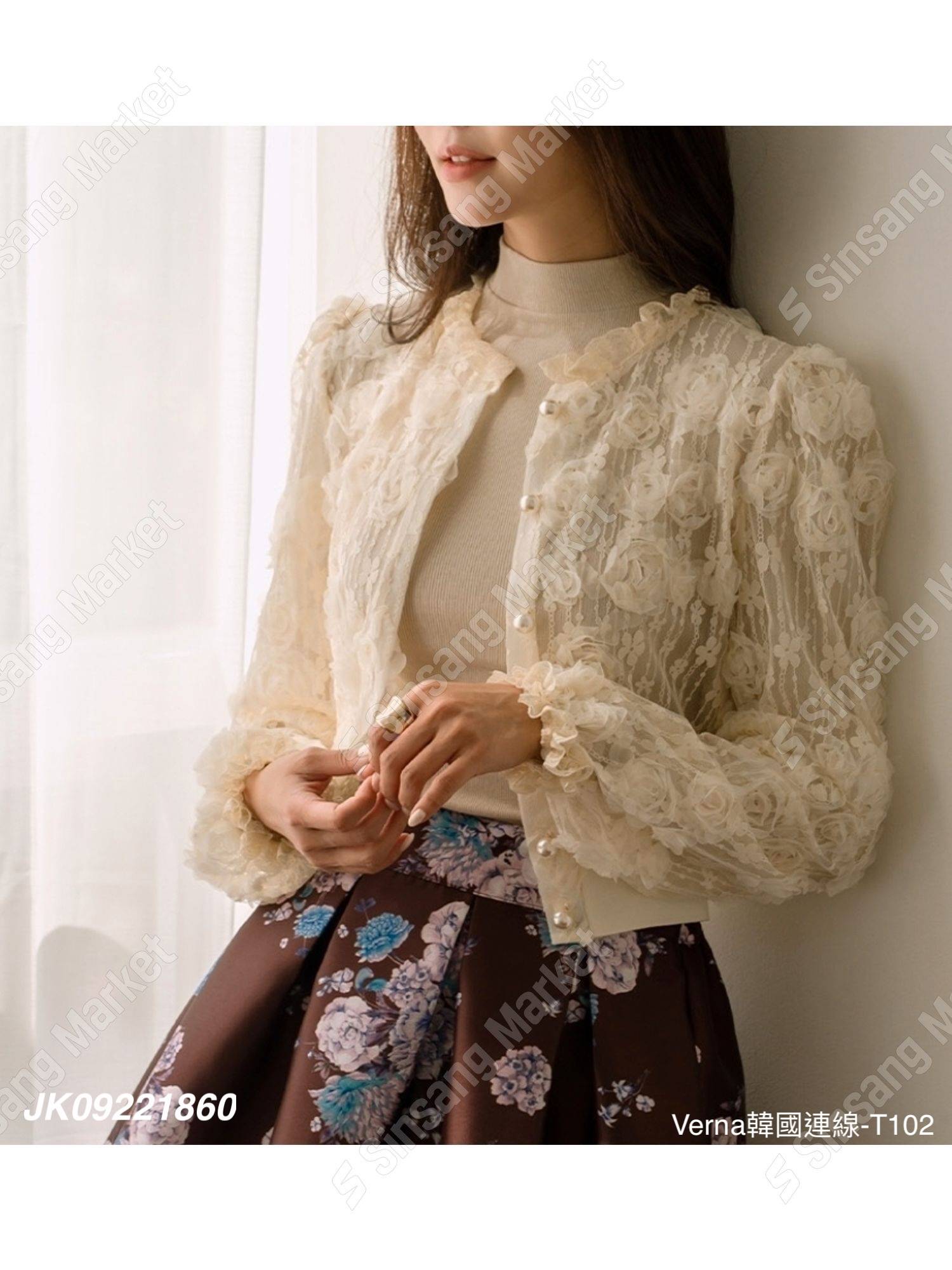 法式玫瑰網紗透視外套