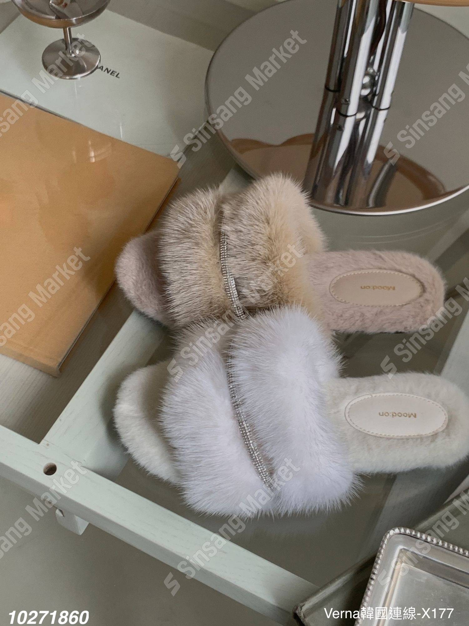 保暖水鑽仿兔毛平底涼鞋