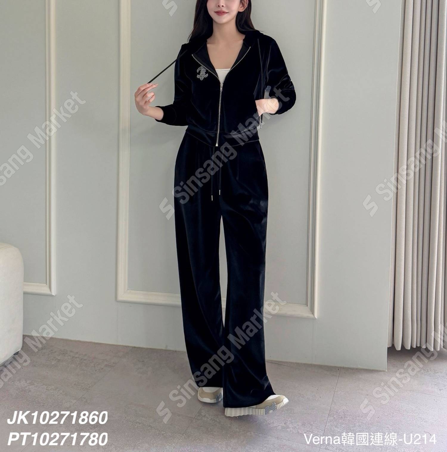 休閒刺繡連帽長褲套裝