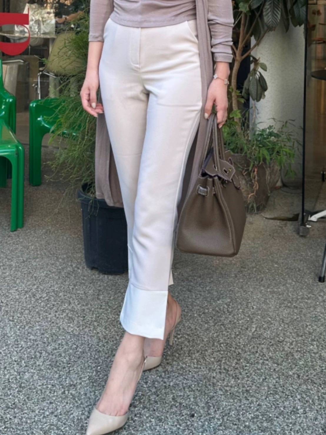 氣質通勤拼接西裝休閒褲