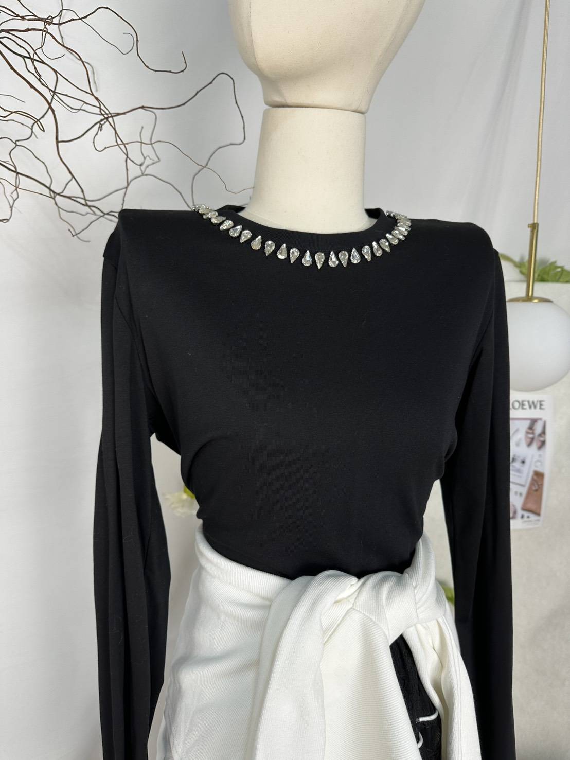 簡約水鑽釘珠短款Ｔ恤