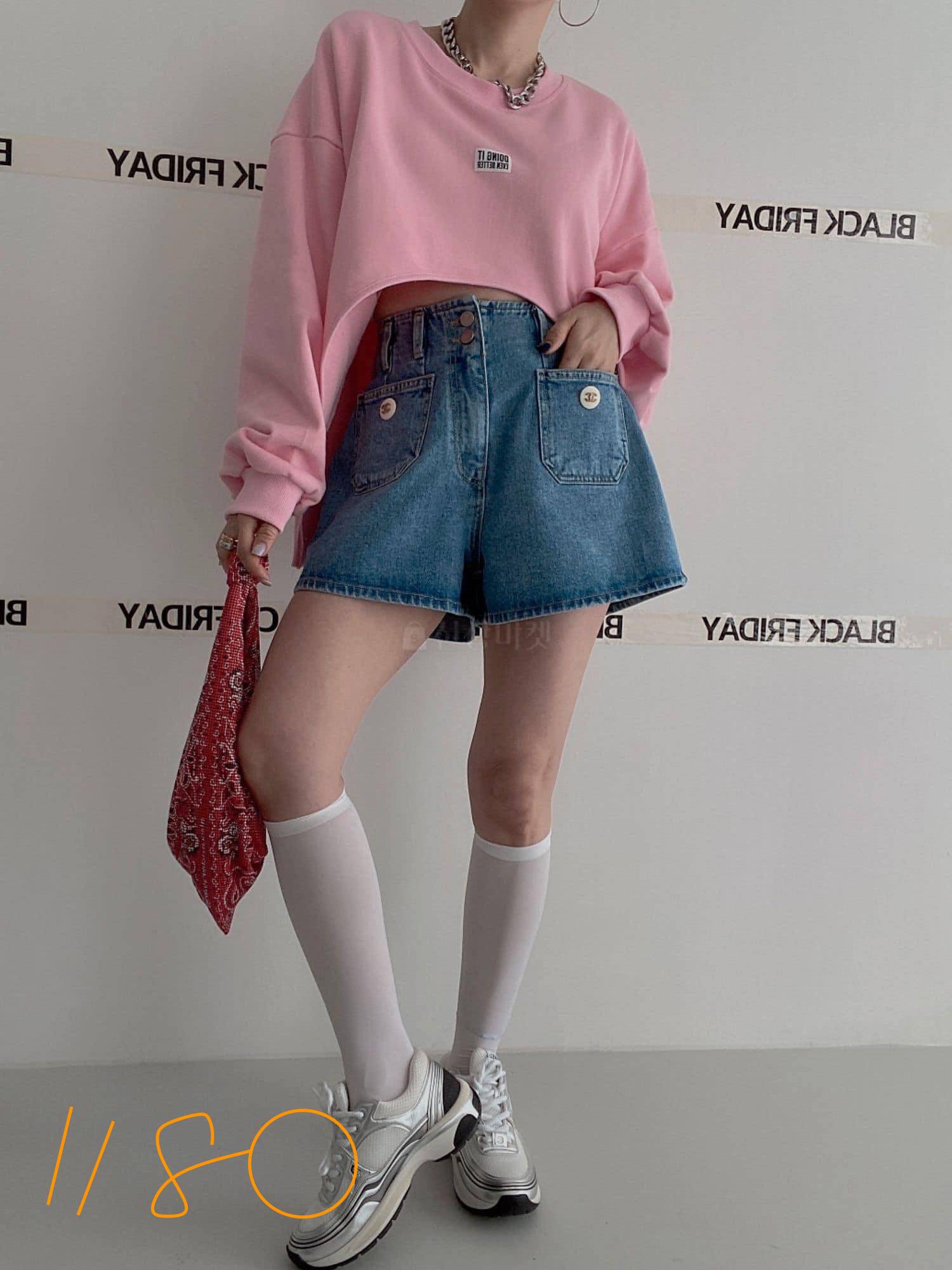 百搭高腰寬鬆牛仔短褲