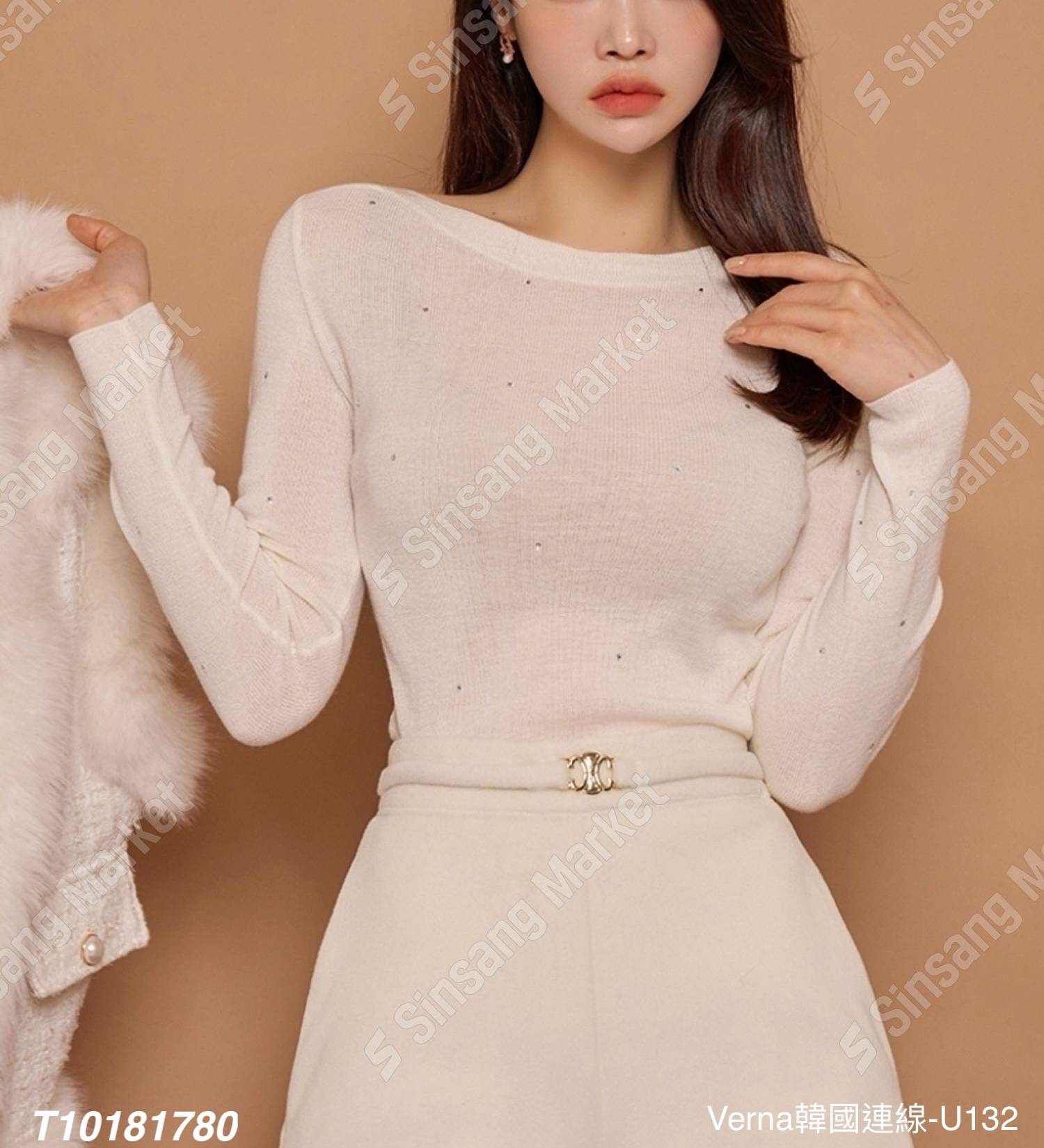 素雅水鑽船領上衣