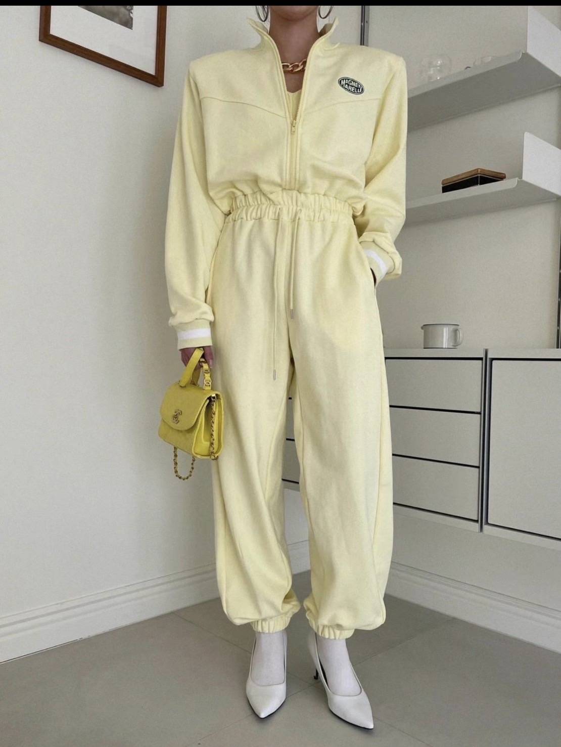 鵝黃休閒連身褲