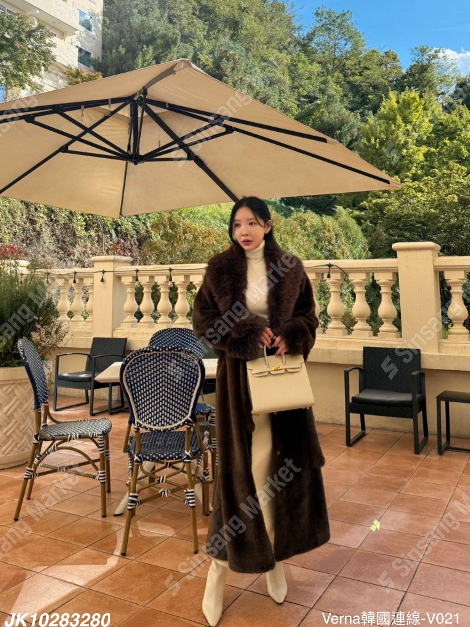 華麗貴氣長版絨毛外套