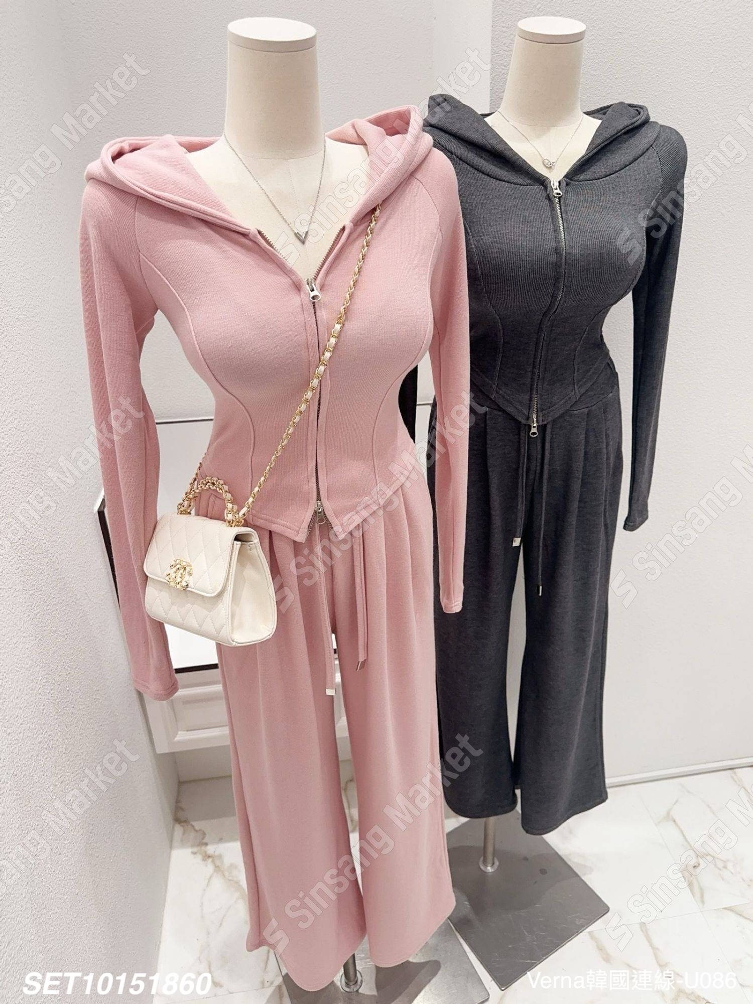 休閒連帽拉鍊長褲套裝