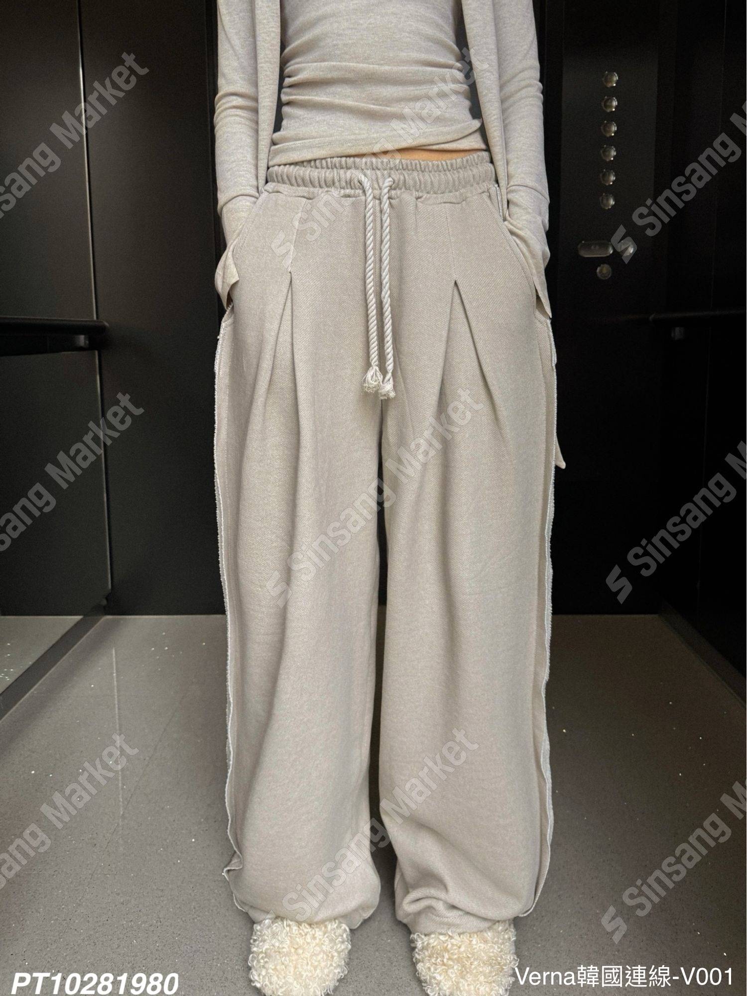 休閒百搭不修邊棉質長褲