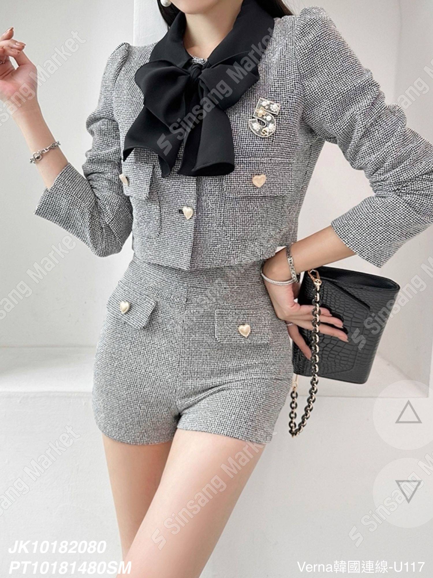 知性蝴蝶結短褲套裝