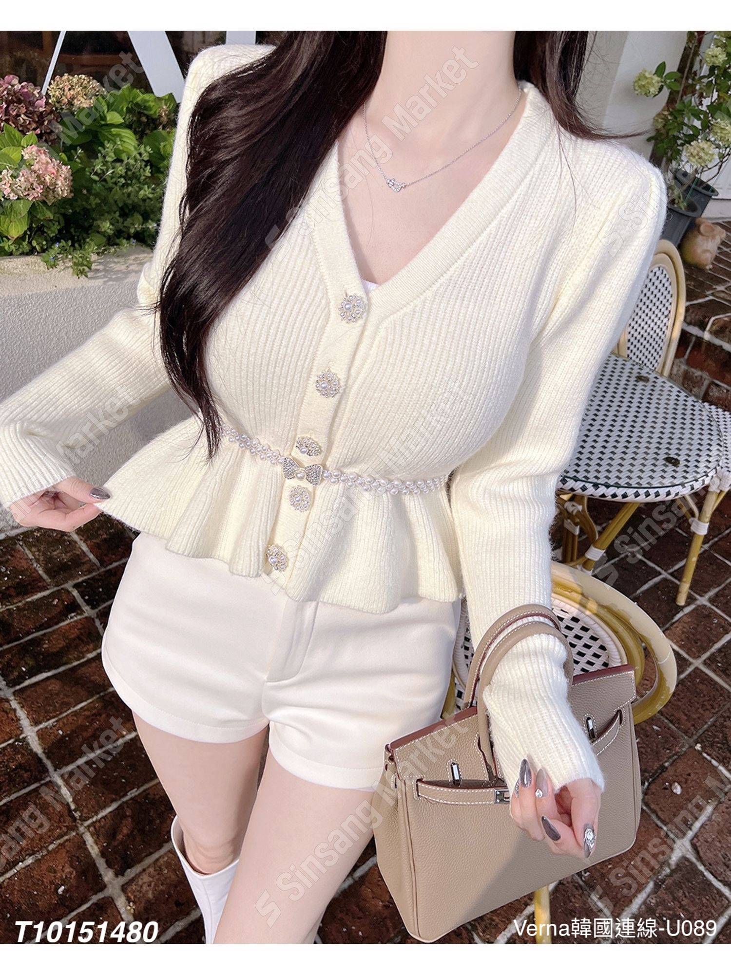 厚磅水鑽鏈Ｖ領上衣