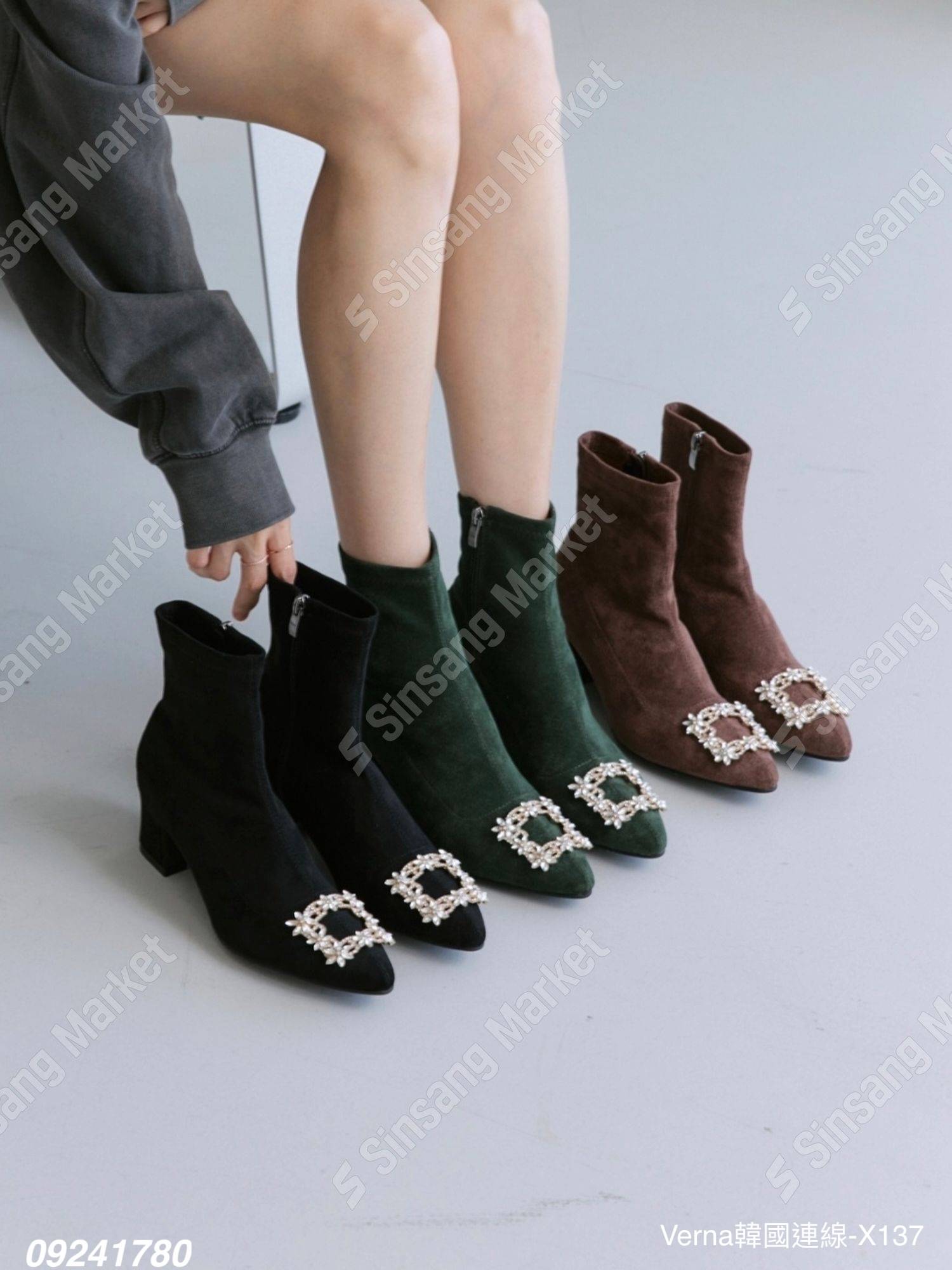 華麗麂皮方鑽短靴