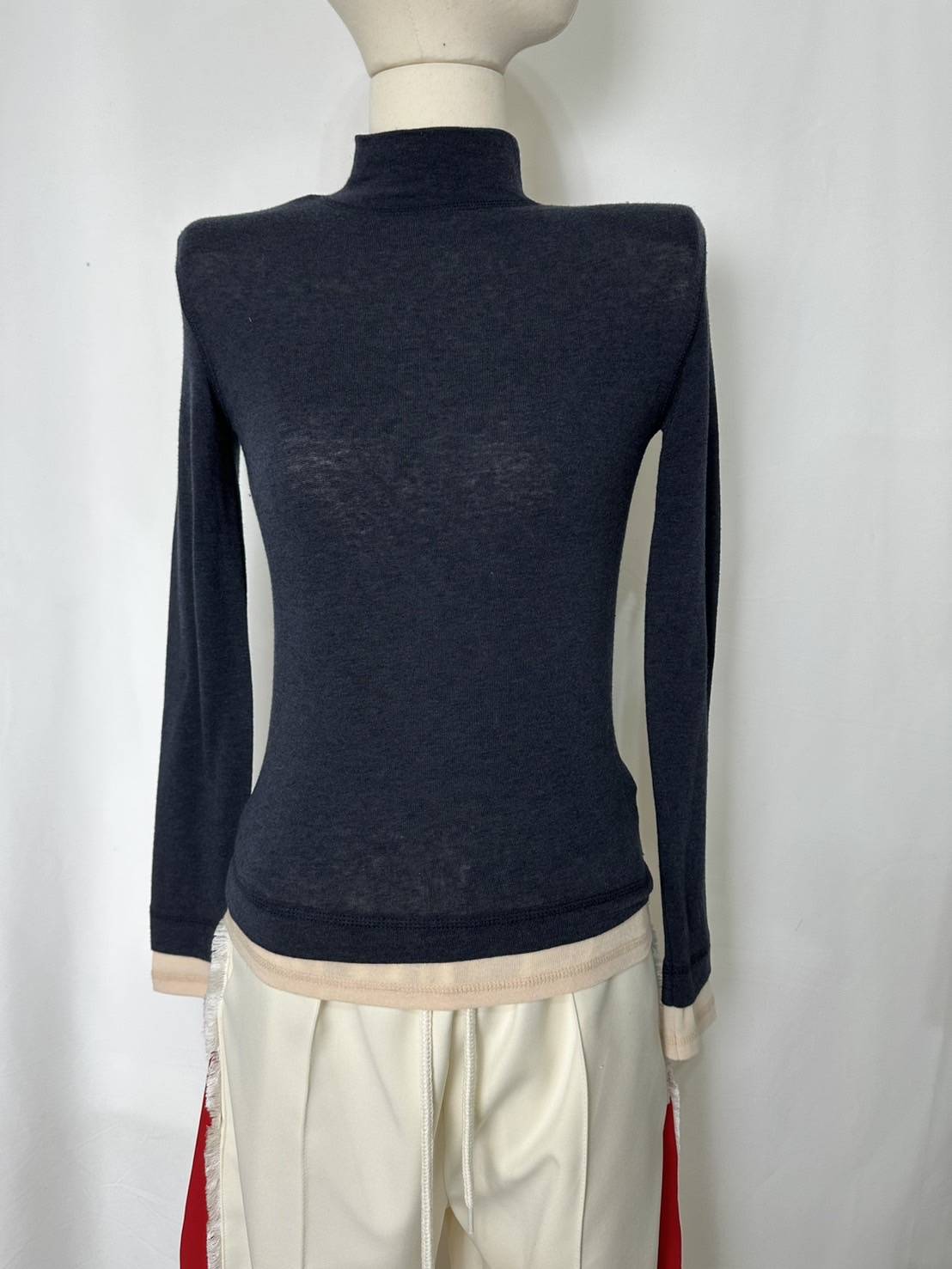 秋冬高領撞色保暖長袖Ｔ恤