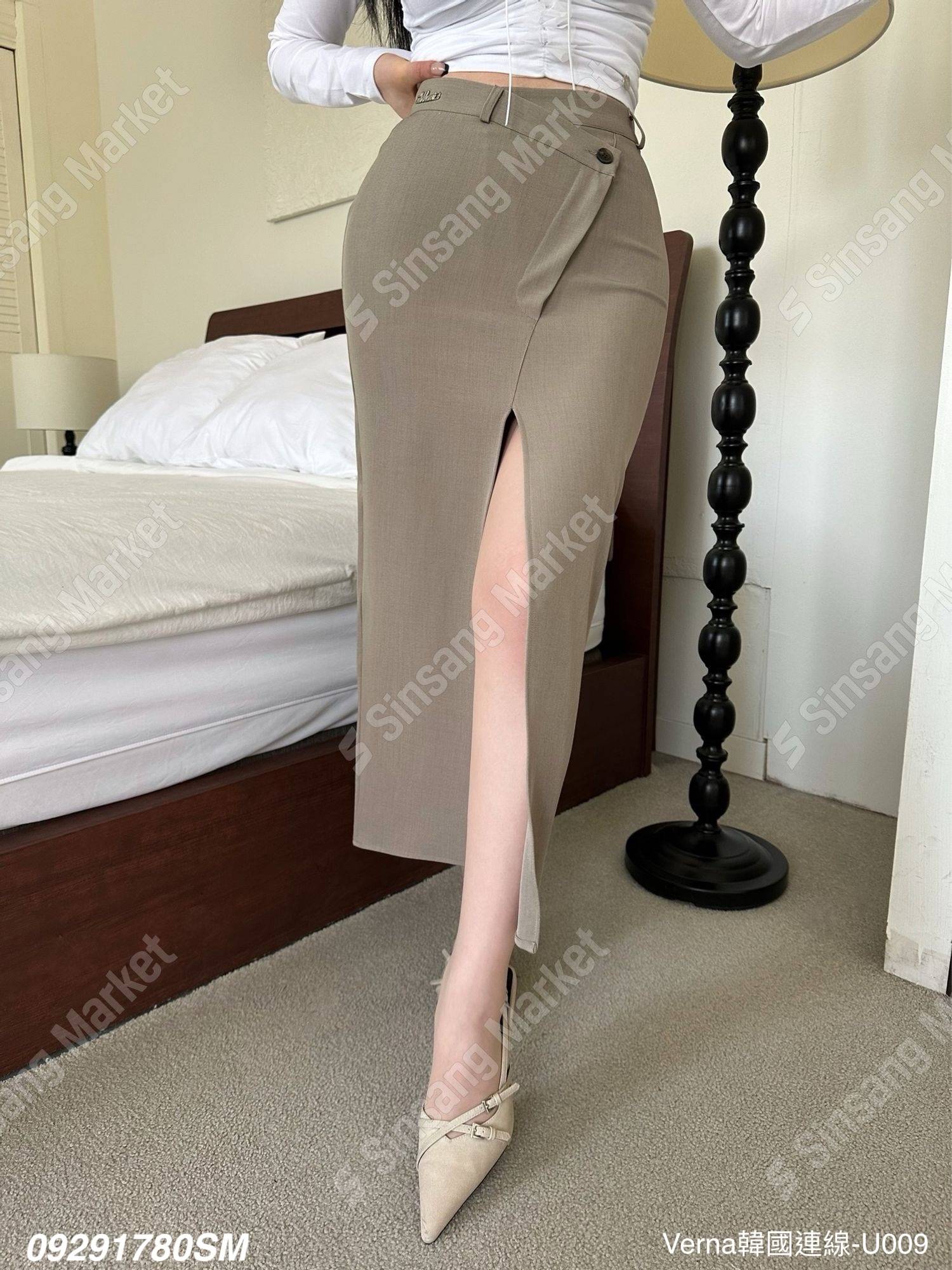 不規則高腰開衩長裙