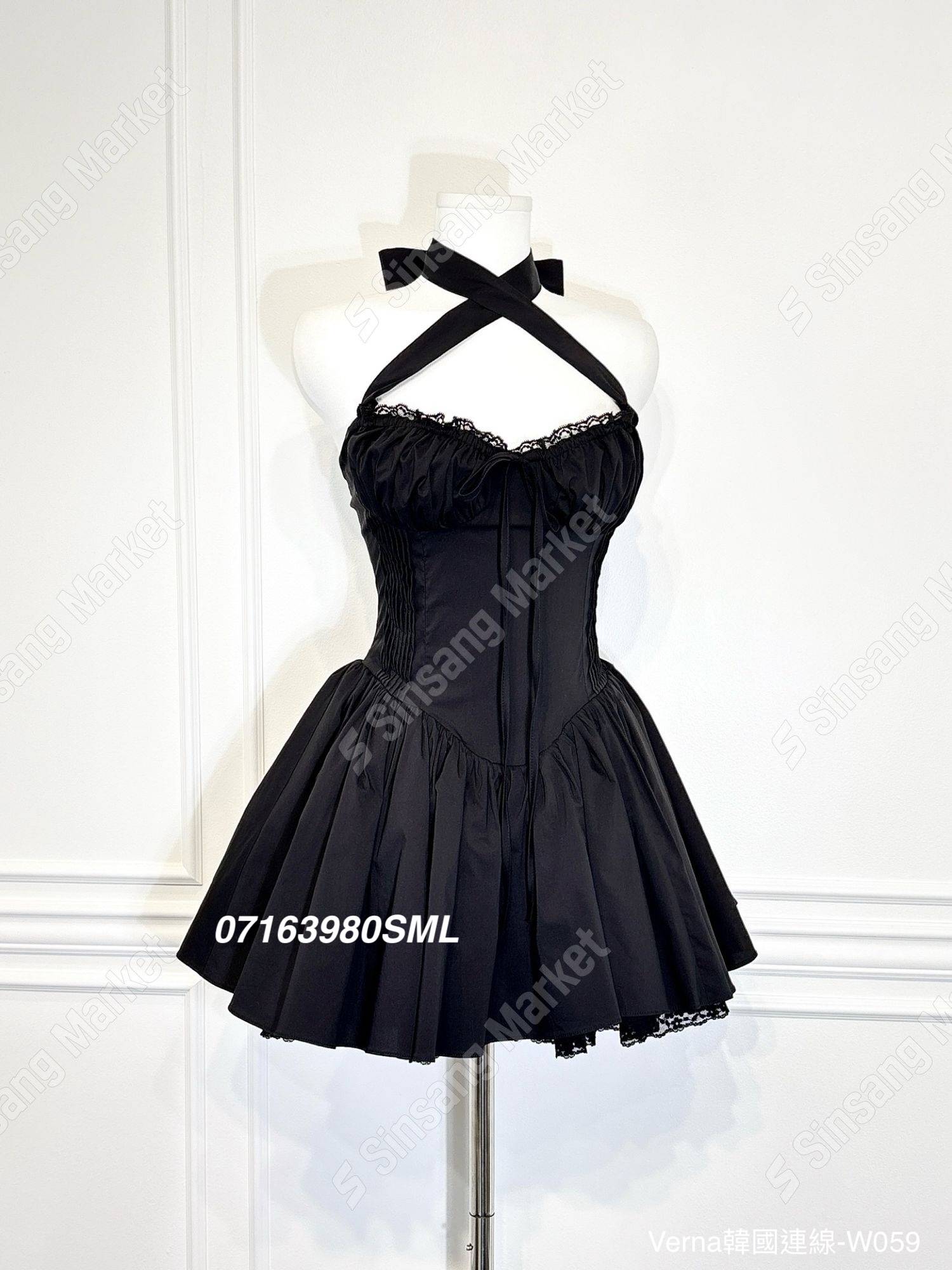 韓系甜美縮腰後綁帶洋裝