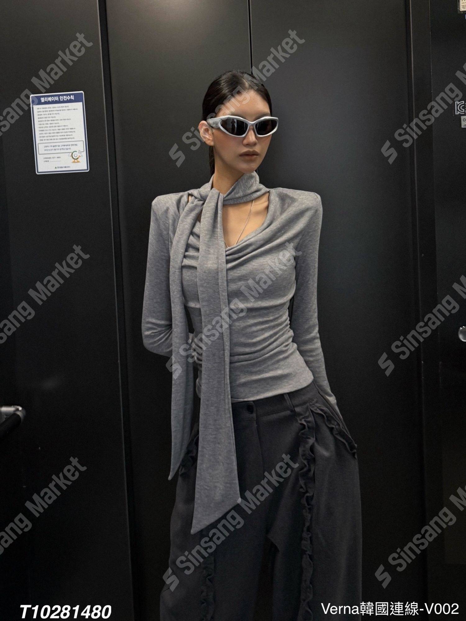 法式浪漫時尚領巾上衣