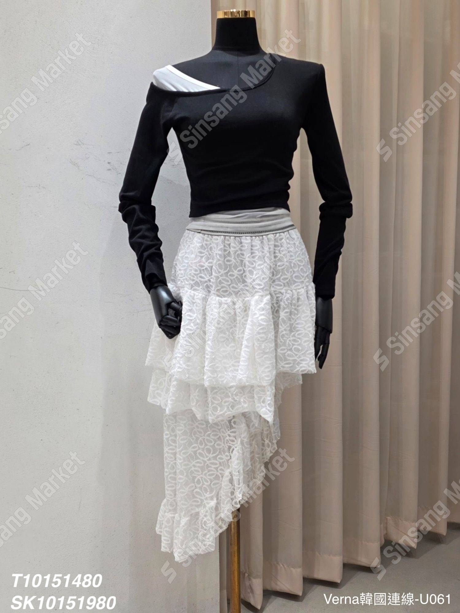 典雅不規則蕾絲長裙套裝