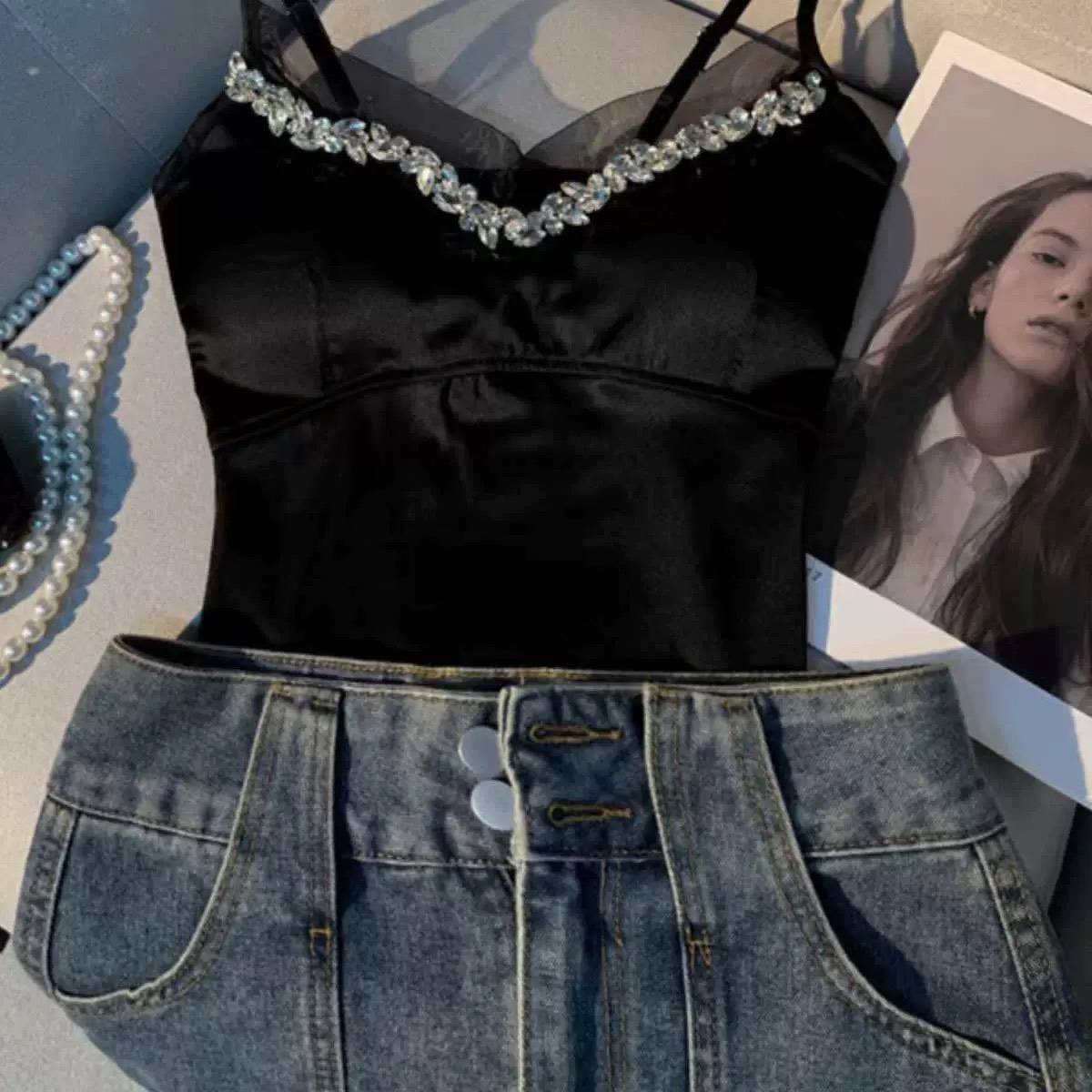 緞面相鑽吊帶背心