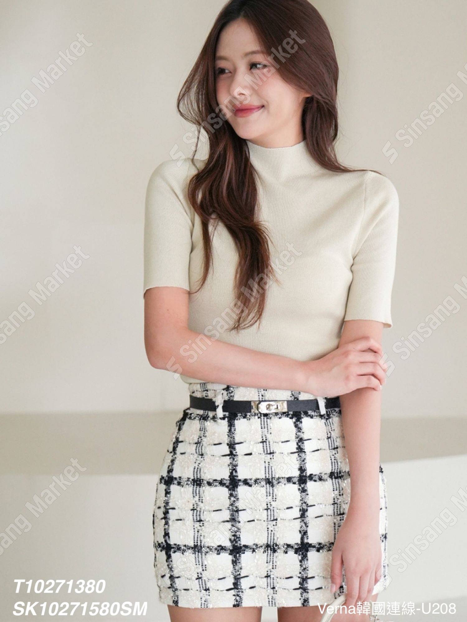 清新素雅格子短裙套裝