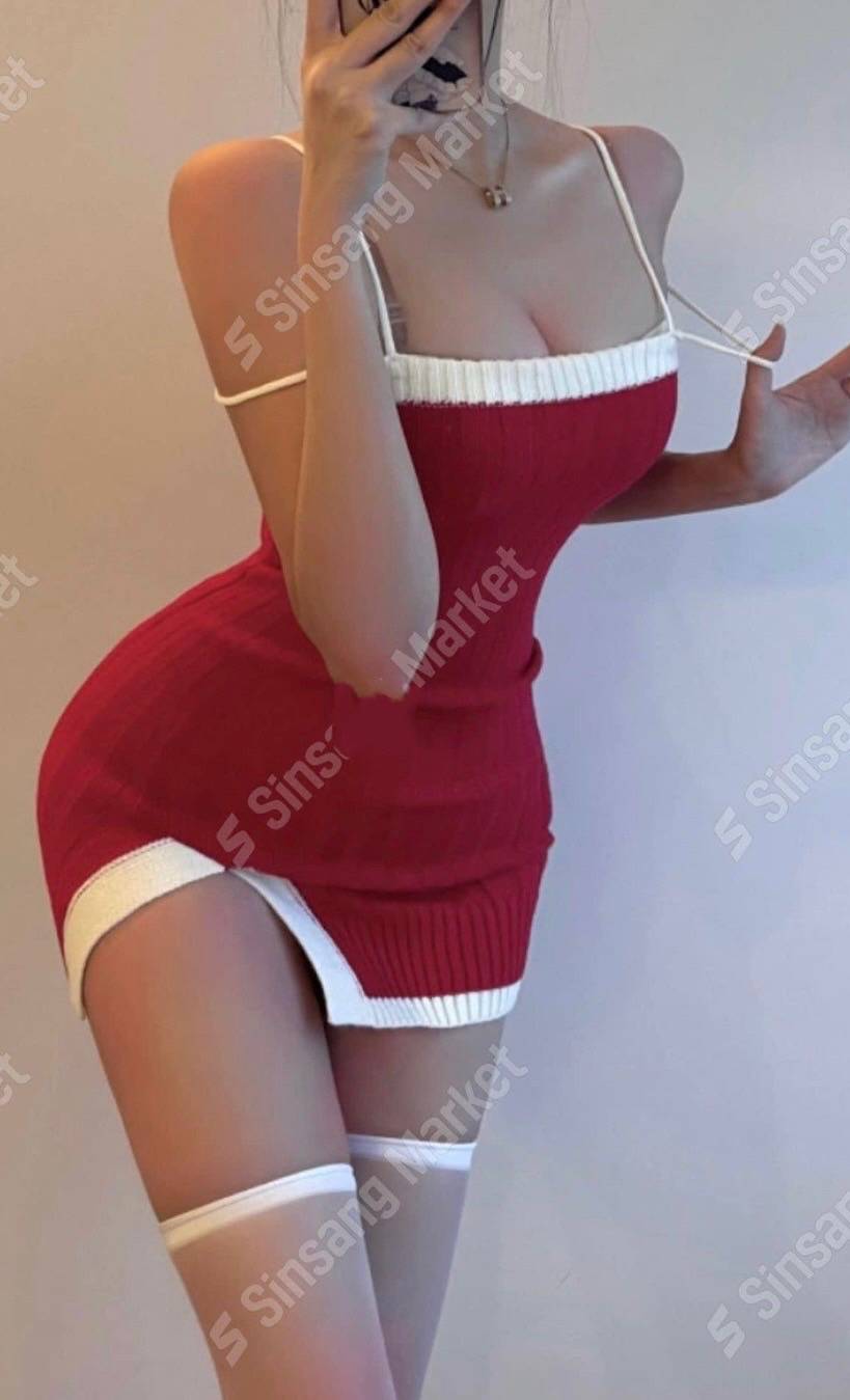 平口開衩針織吊帶洋裝