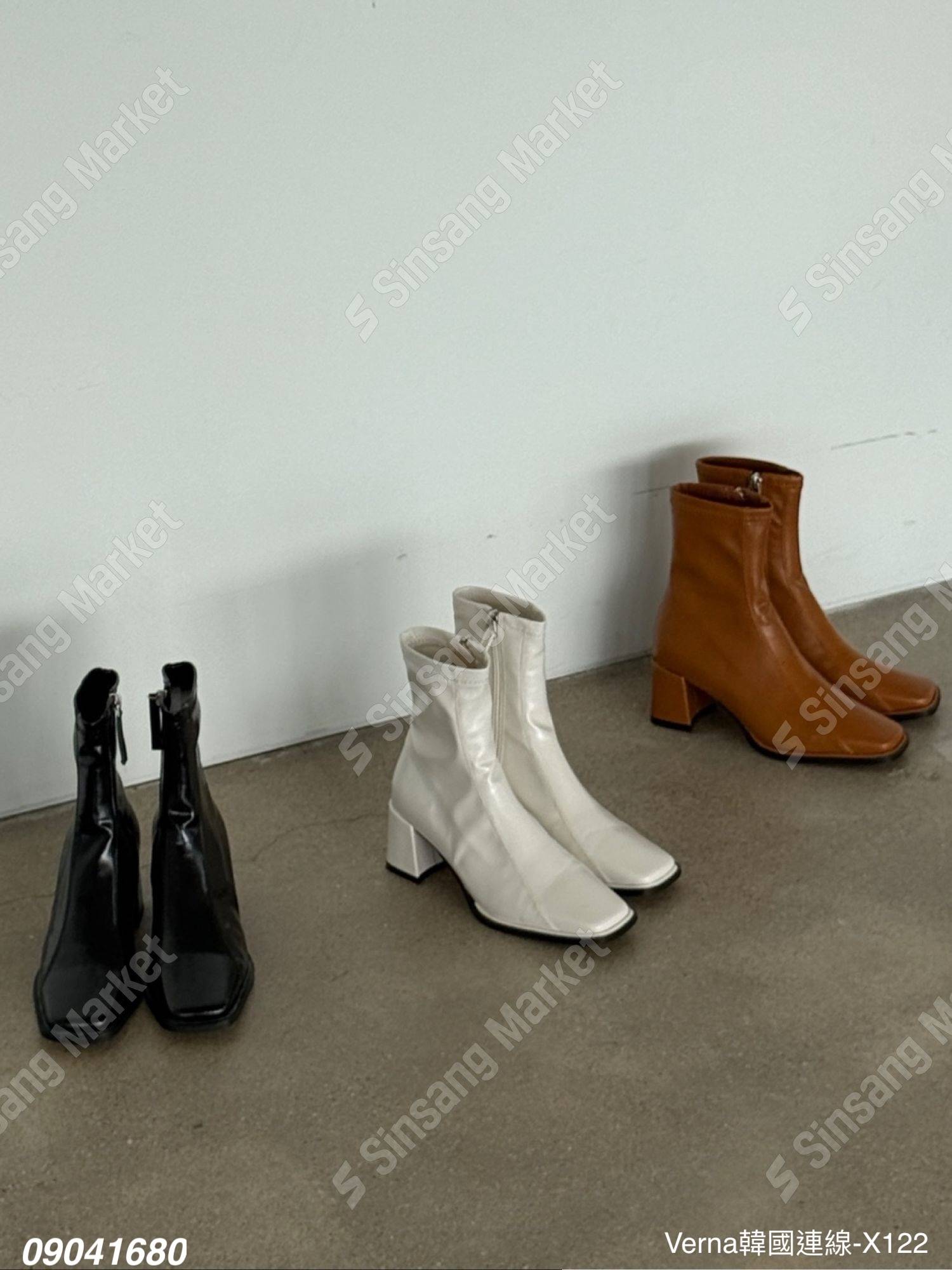 韓系極簡方頭皮革靴