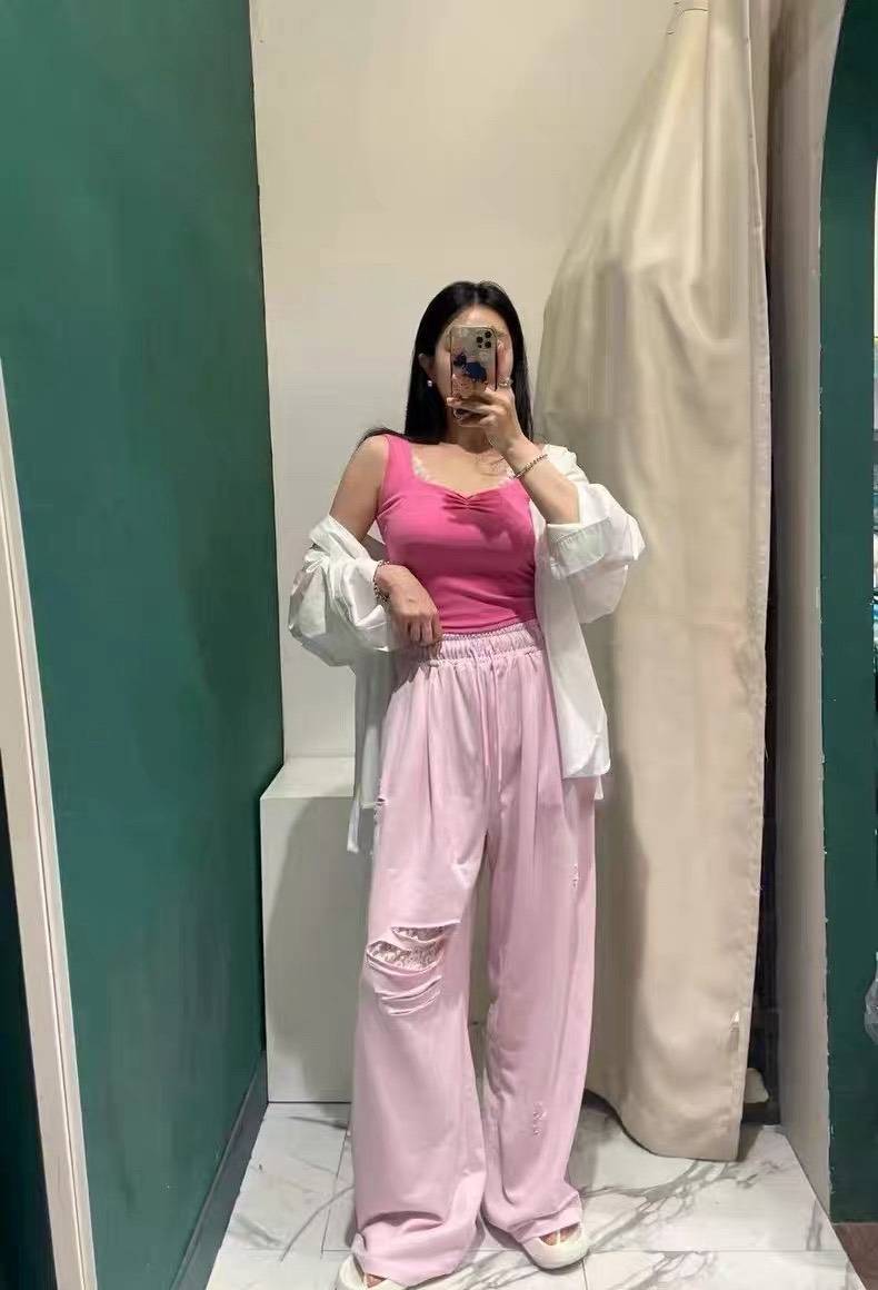 夏季破洞寬鬆休閒長褲