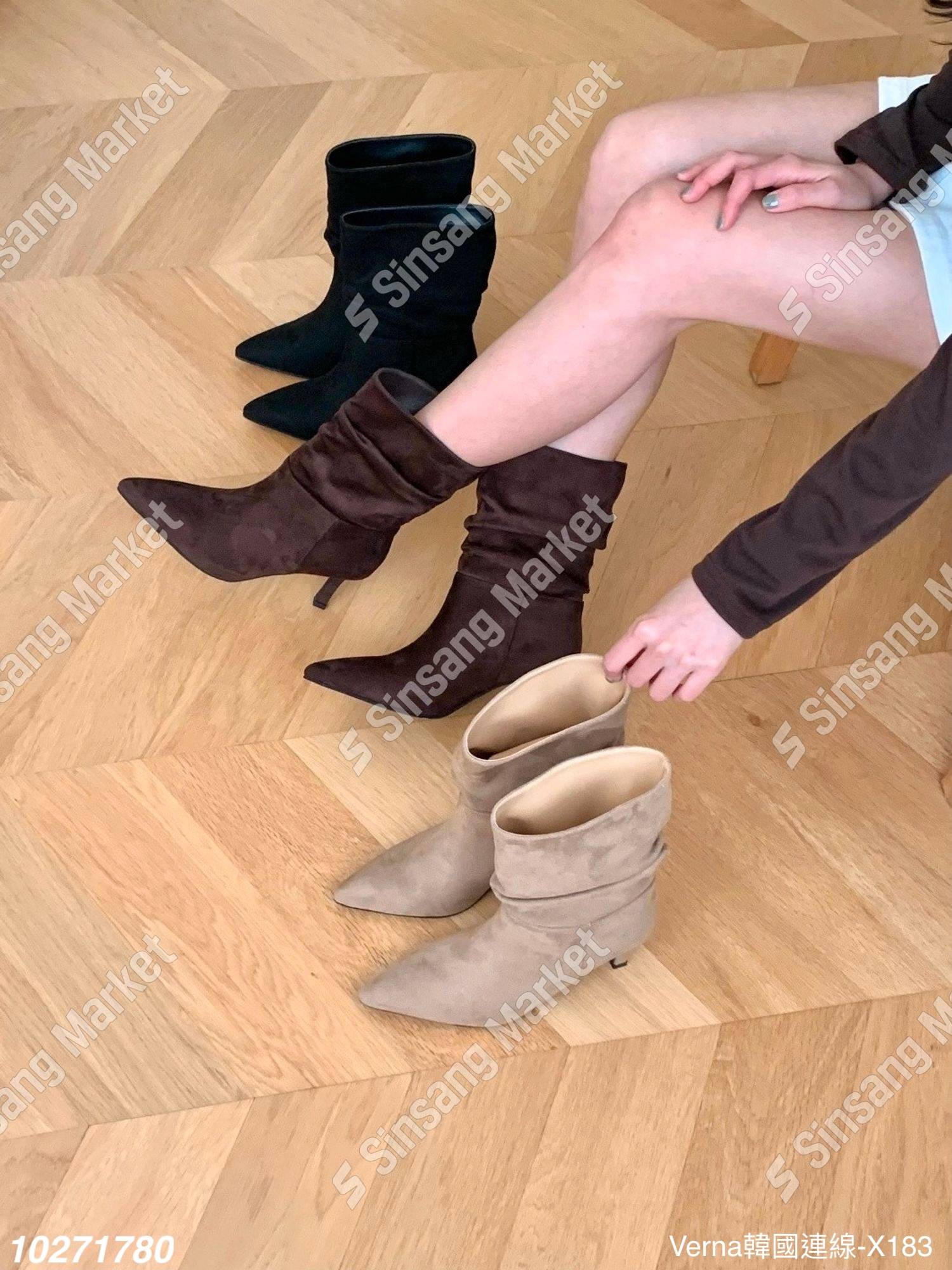 秋冬甜美麂皮尖頭靴